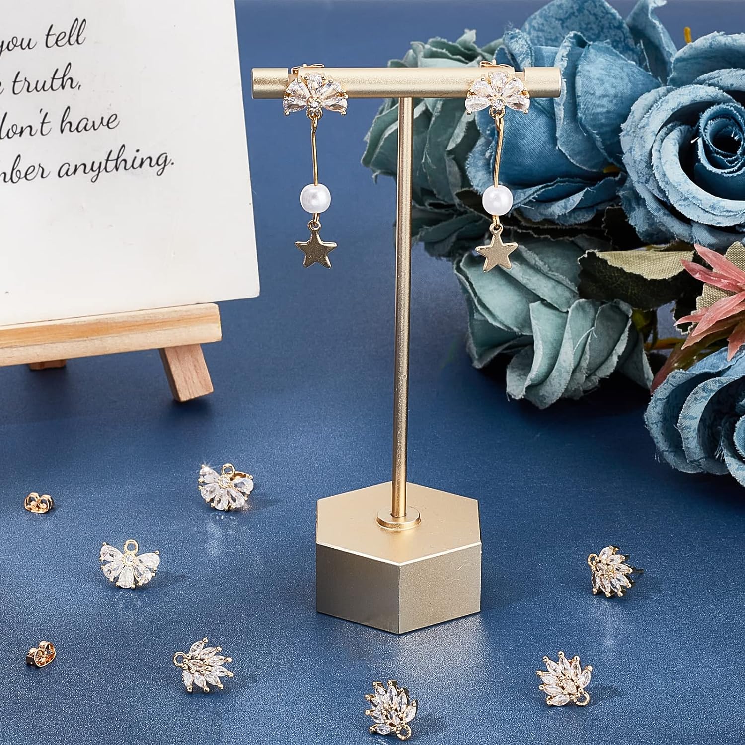 Beebeecraft 4 Pairs 2 Styles Cubic Zirconia Stud Earring Findings Brass Flower Earring Post with Loop for Jewelry Making DIY Crafts - Image 5