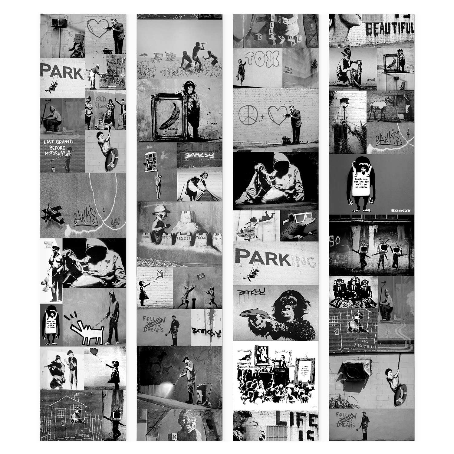 artgeist Puro Wallpaper Banksy 19x394 in - 3D Effect Peel and Stick Self-Adhesive Decorative Foil Wall Mural Removable Sticker Premium Print Picture Image Design Home Decor f-A-0237-j-c