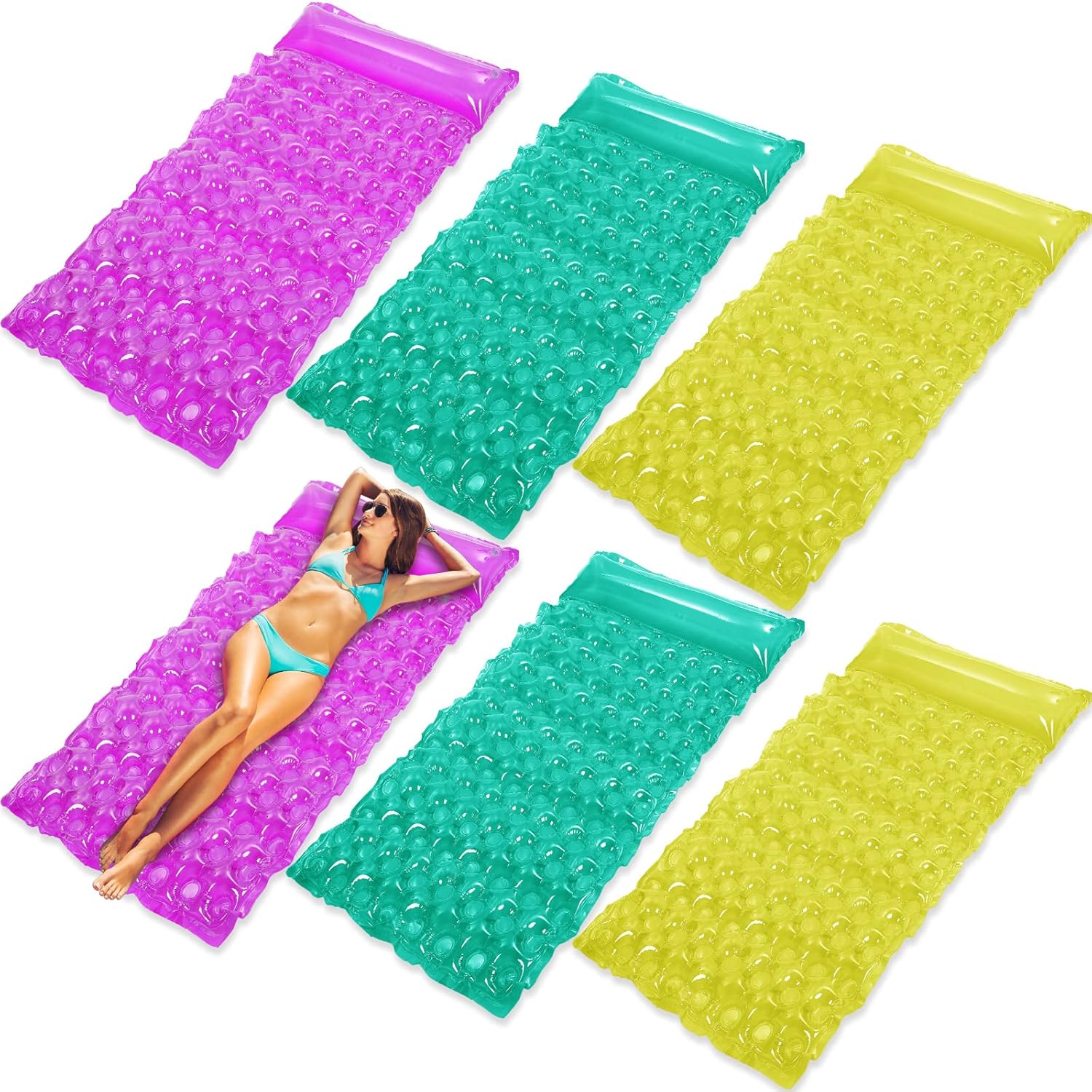 6 Pieces 64 x 32 Inch Inflatable Floating Mat Inflatable Pool Mat Pool Floats with