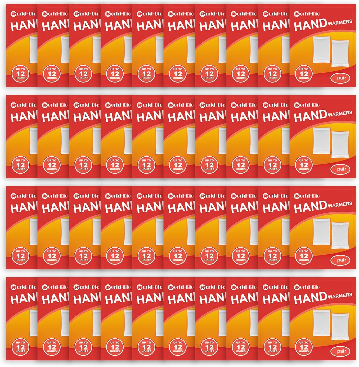 World-BIO Hand Warmers Disposable Heat Pad - 10/20/40 Pairs, 20 Pairs Foot Warmer & 30 Packs Adhesive Backing Body Warmers Long Lasting Safe Natural Odorless Air Activated Warmers Gives 8 Hours Warm
