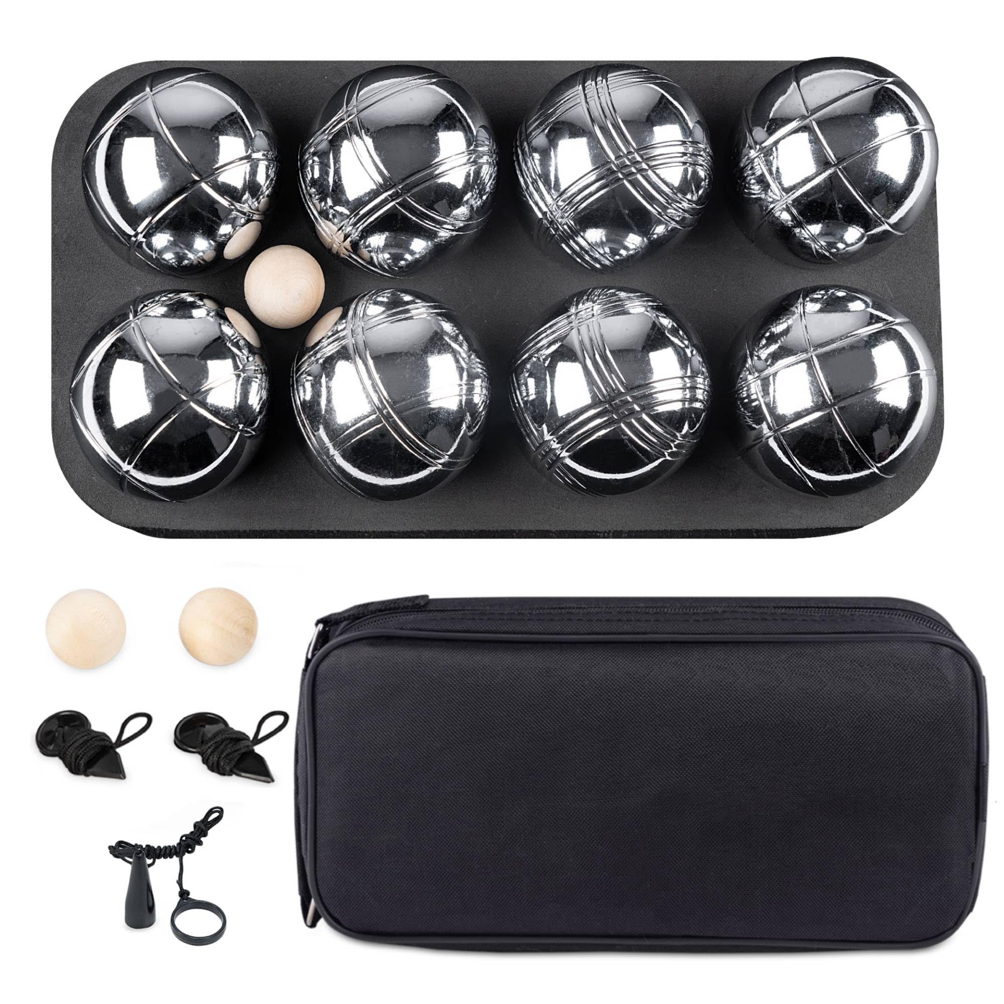 Generisch Boule Set Petanque 8 Metallkugeln Ø73mm, 2 Zielkugeln, 2 Entfernungsmesser, 1 Magnet, Boccia Spiel mit Tragetasche, Robustes Outdoor Garten Camping Strand Spielset für Familie und Freunde