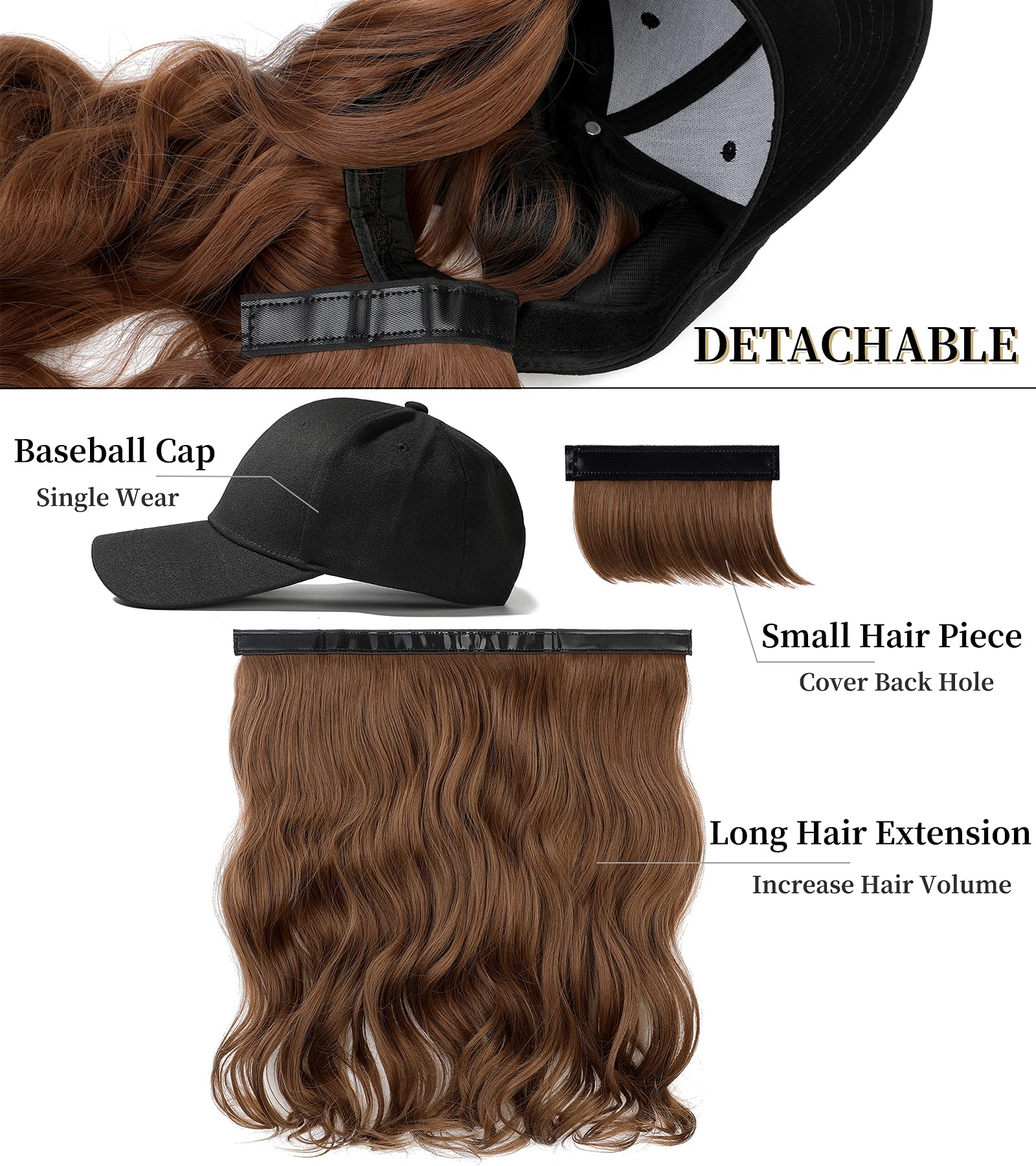 Baseball Cap with Synthetic Hair Hats 