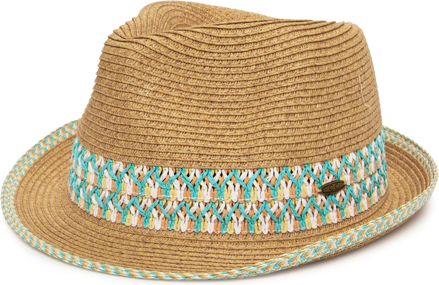 Funky Junque Women's Straw Fedora Sun Hat - UPF 50+ Protection, Short Brim, Stylish Woven Pattern