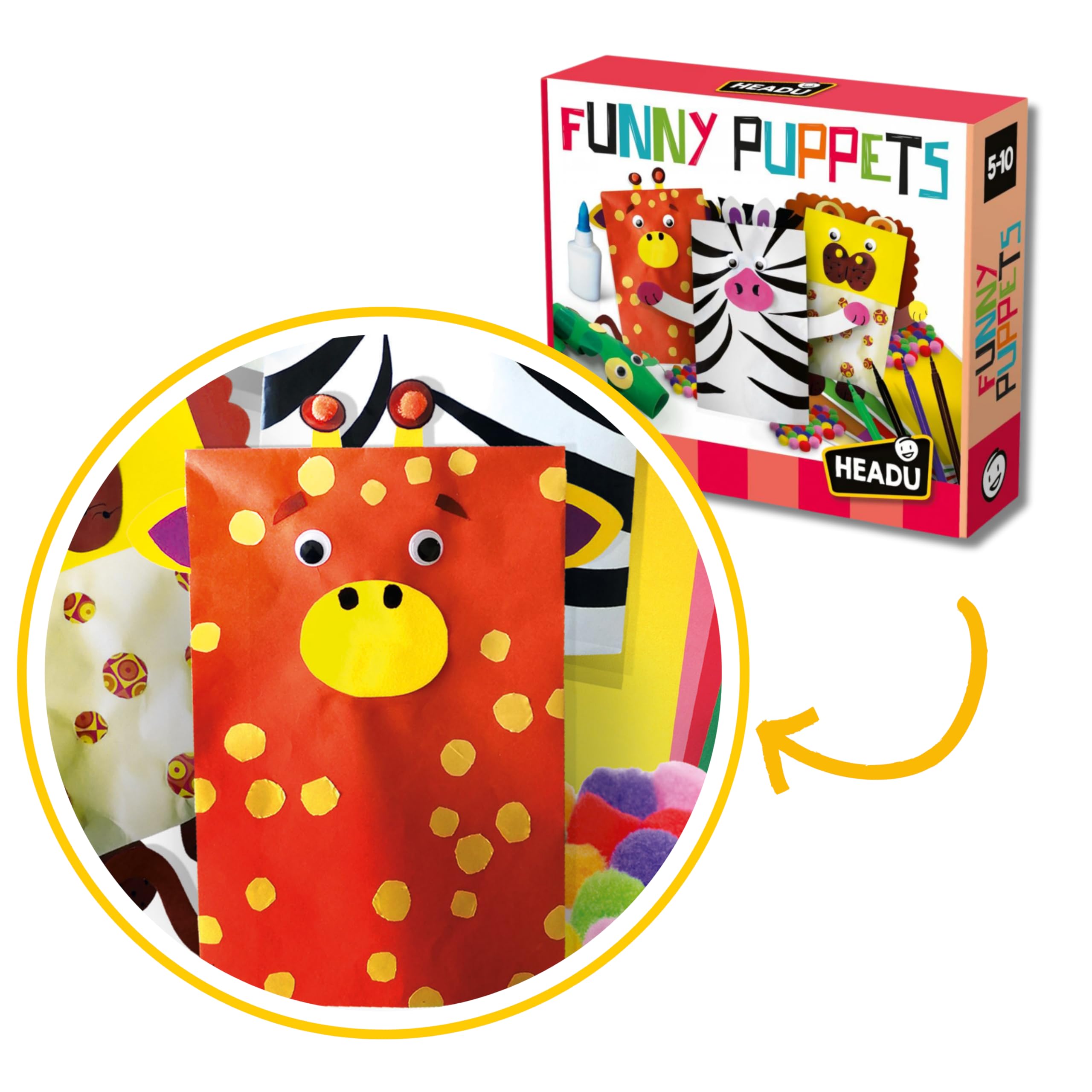 Headu, Funny Puppets, Kids Craft Set, Craft Kit, Childrens Craft Kits, Arts and Crafts for Kids. Build, Cut Out and Play