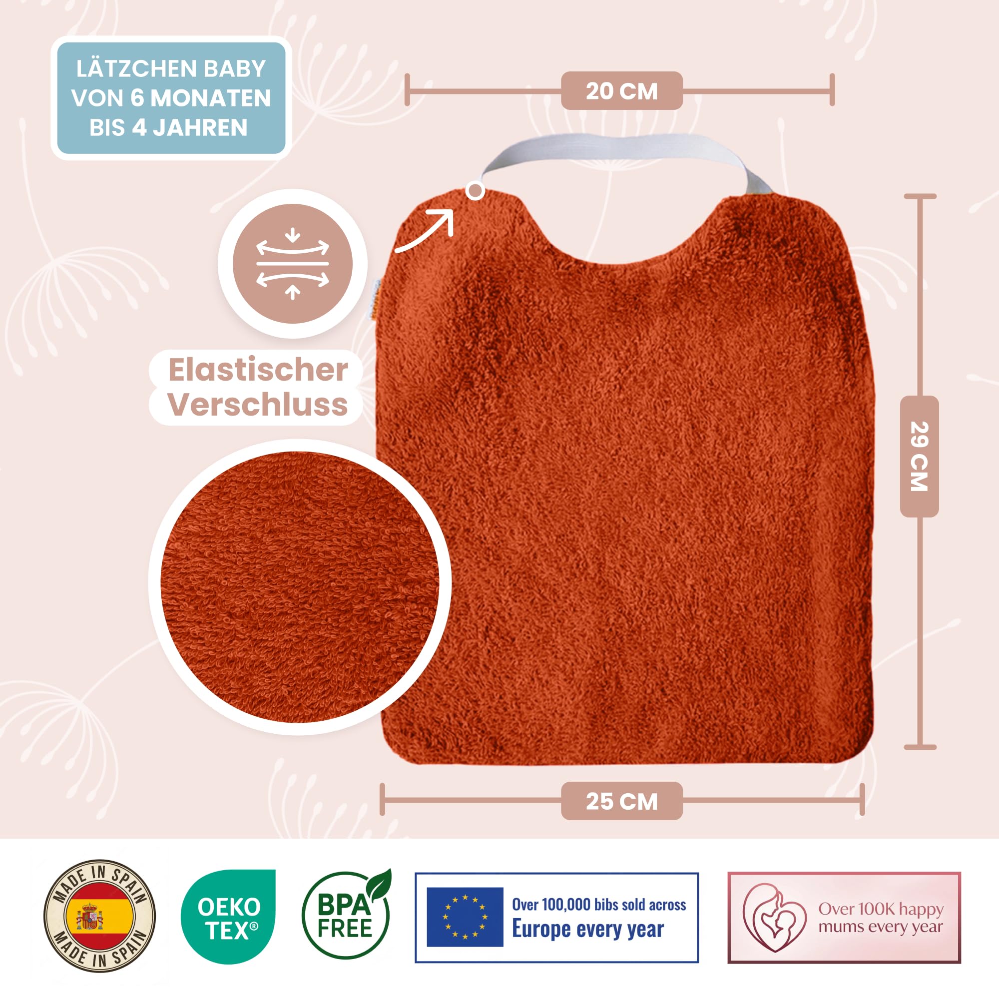 MIMUSELINA Set aus 5 Große Frottee Lätzchen Baby Wasserdicht Wiederverwendbar aus Baumwolle Premium mit Elastischem Hals | Hochwertige OEKO-TEX Lätzchen Baumwolle Ohne Plastik
