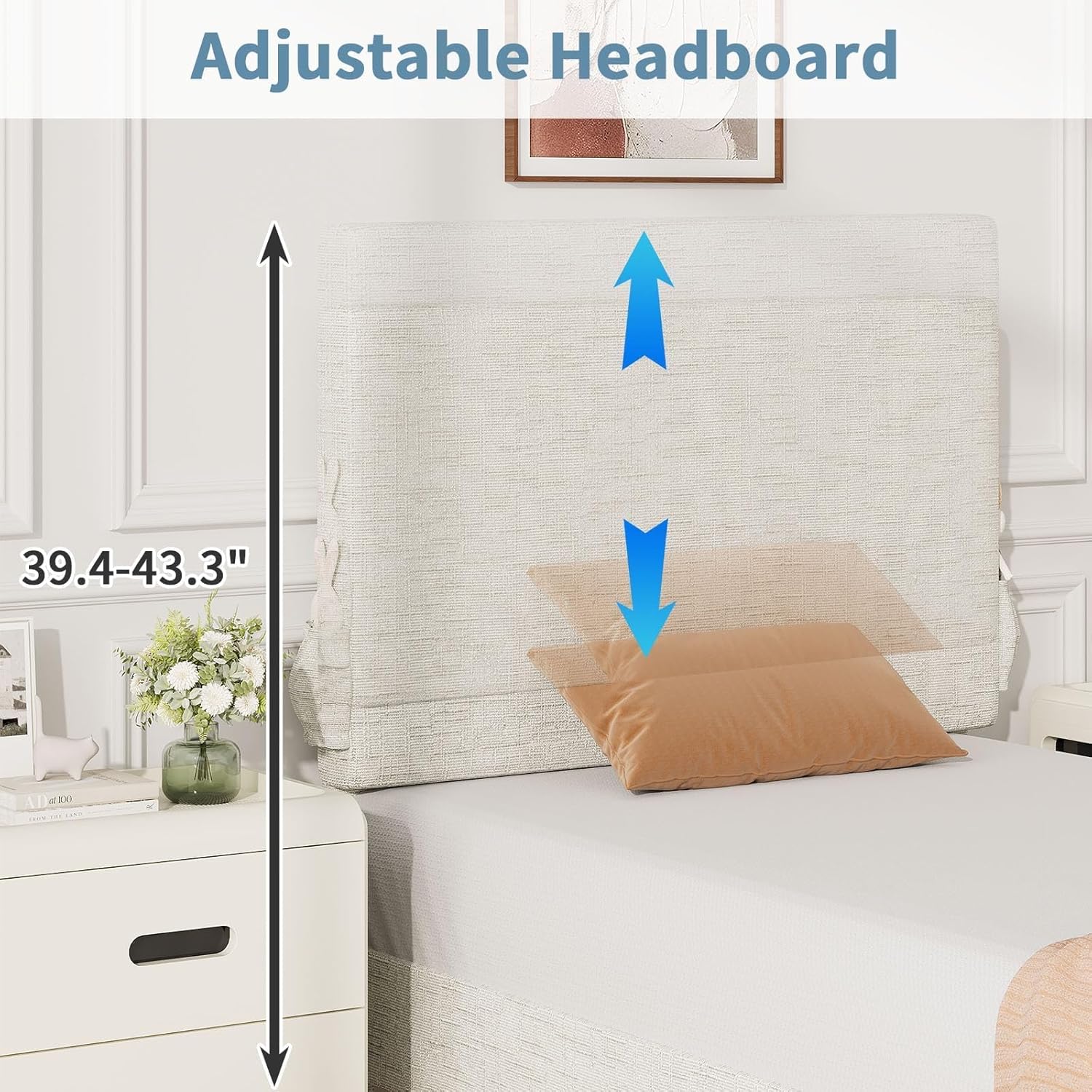 BarnFurin Twin Bed Frame with Headboard/Chenille Fabric Upholstered Platform Bed with Strong Wooden Slats/Kids Twin Bed Frame/No Box Spring Needed/Noise Free/Easy Assembly/White - Image 6