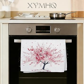 Spring Cherry Blossom Tree Decorative Hand Towels for Bathroom Kitchen, Cherry Blossom Bathroom Decor, Watercolor Pink Sakura Flower Kitchen Dish Tea Towels, 16x24 Inch