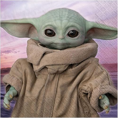 Miniatura 2 de The Mandalorian Baby Yoda - Servilletas, platos, mantel, paquete de fiesta de feliz cumpleaños para 16 personas, incluye 1 tarjeta de actividad de