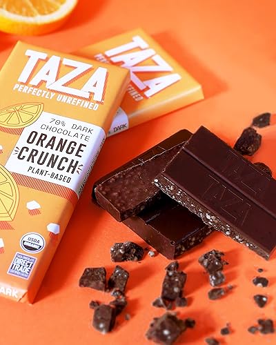 Miniatura 4 de Taza Chocolate Barras orgánicas lisas y crujientes 70% molidas en piedra, naranja crujiente, 2.5 onzas (10 unidades), veganas