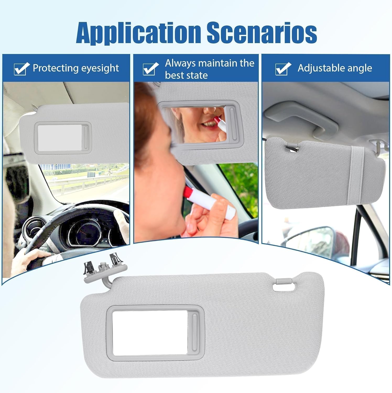 Grey Left Driver Side Sun Visor with Mirror Fit for Toyota Corolla 2008 2009 2010 2011 2012 2013 Replace # 74320-02711-E0 7432002711E0