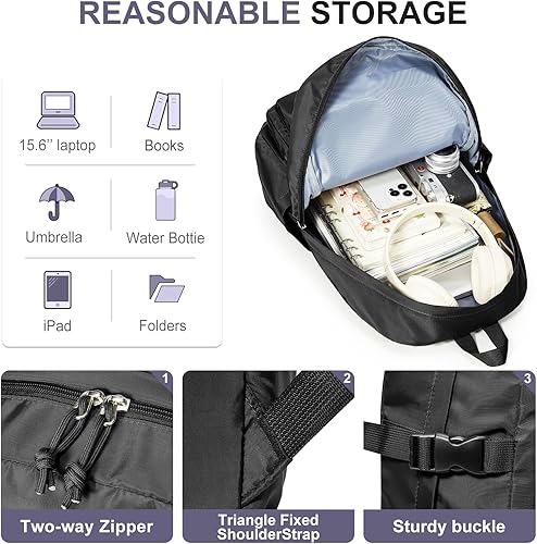 Miniatura 3 de weradar Mochila escolar para mujeres y hombres,Mochila universitaria estética,Mochila ligera para escuela secundaria, a1-Negro, Mochilas escolares