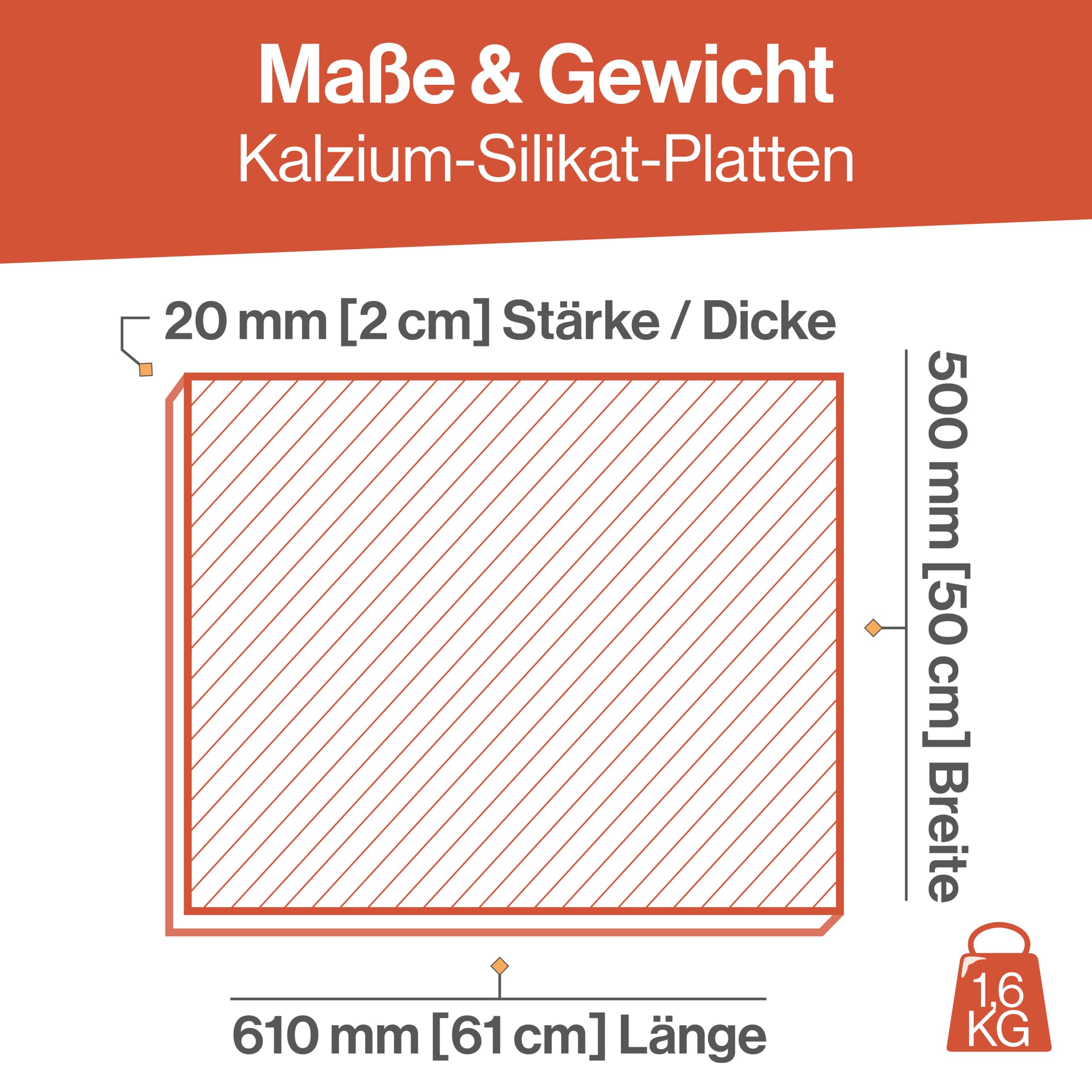 Feuerfest 123 - Kalziumsilikatplatte [500x610x20 mm | 3 Stück] - Dämmung Verkleidung Öfen & Kamine - Dämmplatte Klimaplatte niedrige Wärmeleitfähigkeit - 1.000 °C hitzebeständig - Wärmedämmplatte