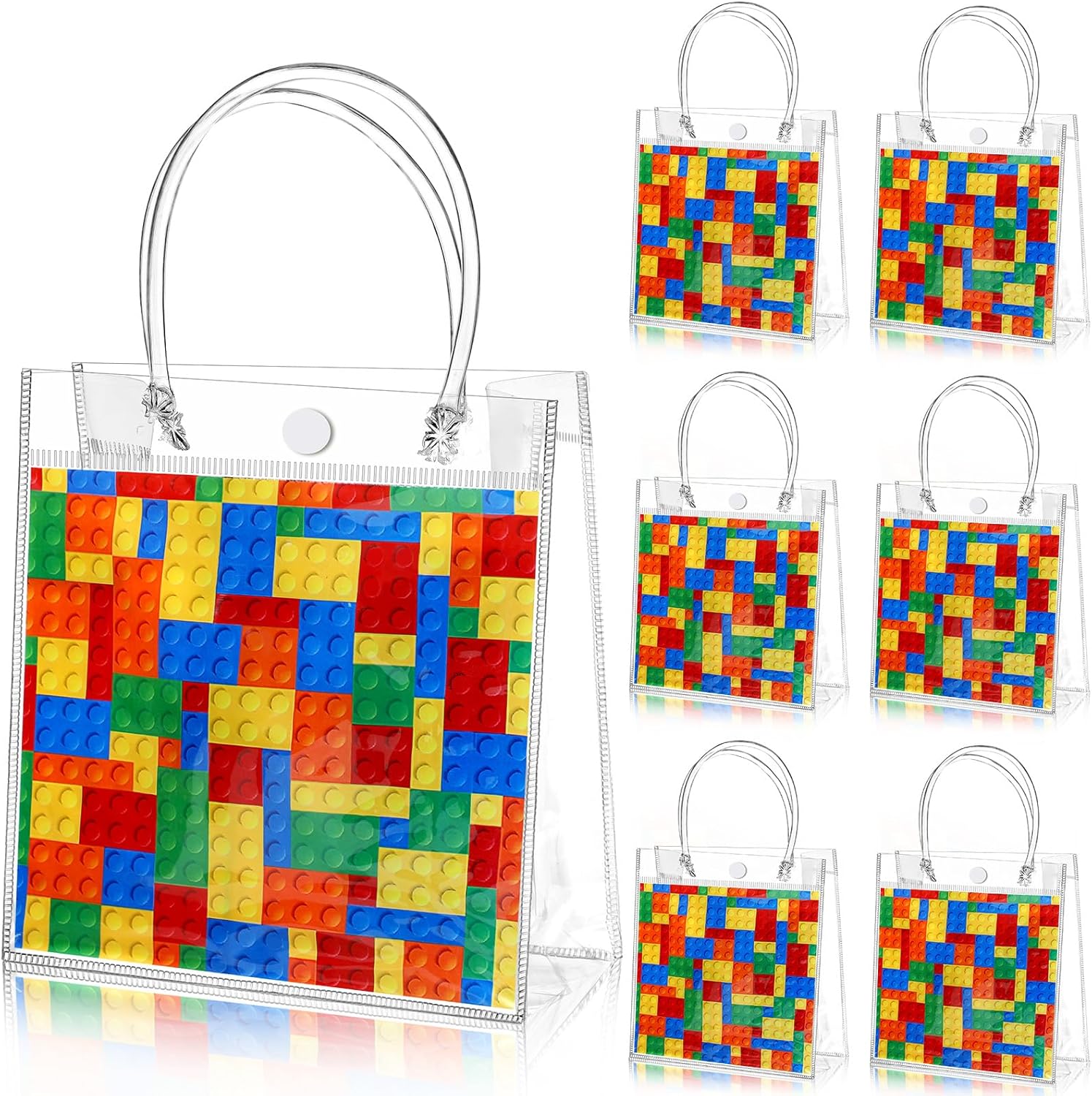 24 Pcs Building Blocks Party Favors Bags Color Bricks PVC Clear Goodie Candy Treat Tote Gift Bags with Handles Building Blocks Theme Birthday Baby Shower Party Supplies