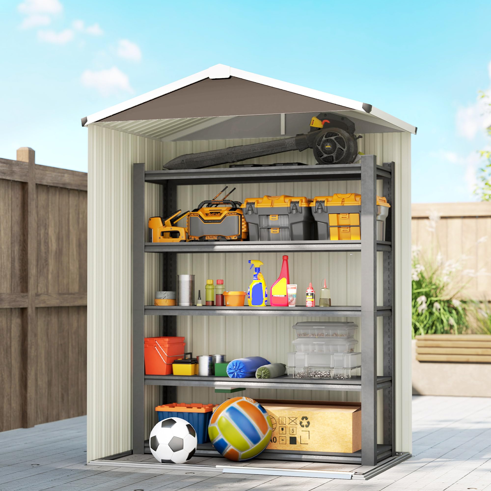 Outsunny Casetta da Giardino 1.1m² Acciaio Zincato 136x87x179 cm Marrone