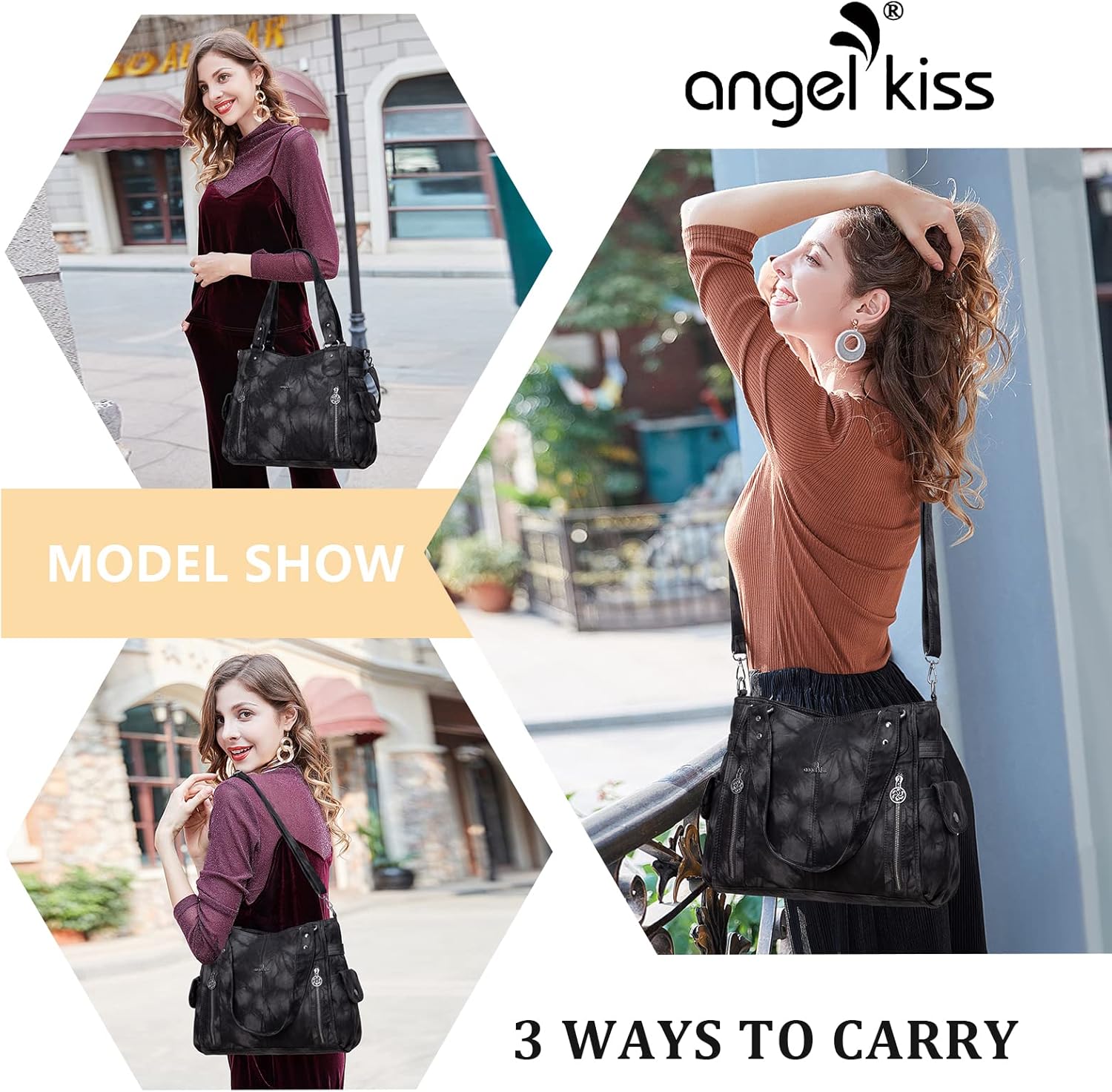 Angel Kiss Handbags for Womens Top-Handle Hobo Purse Roomy Casual Shoulder Bags PU Tote Satchel Purse for Women - Image 7