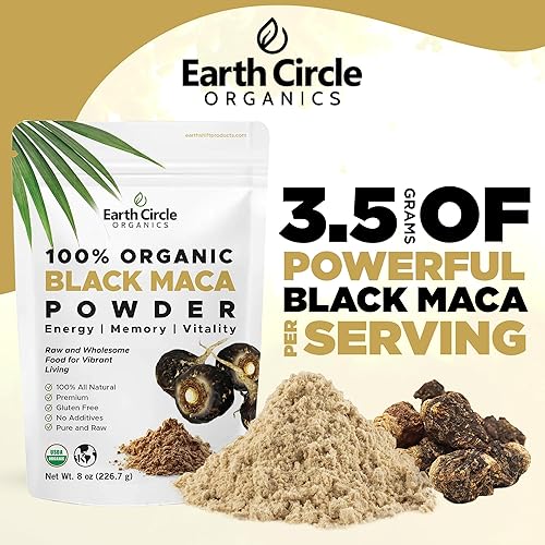 Miniatura 5 de Earth Circle Organics Polvo de raíz peruana de maca negra orgánica, raíz de maca negra para hombres, suplemento natural, vitaminas esenciales,
