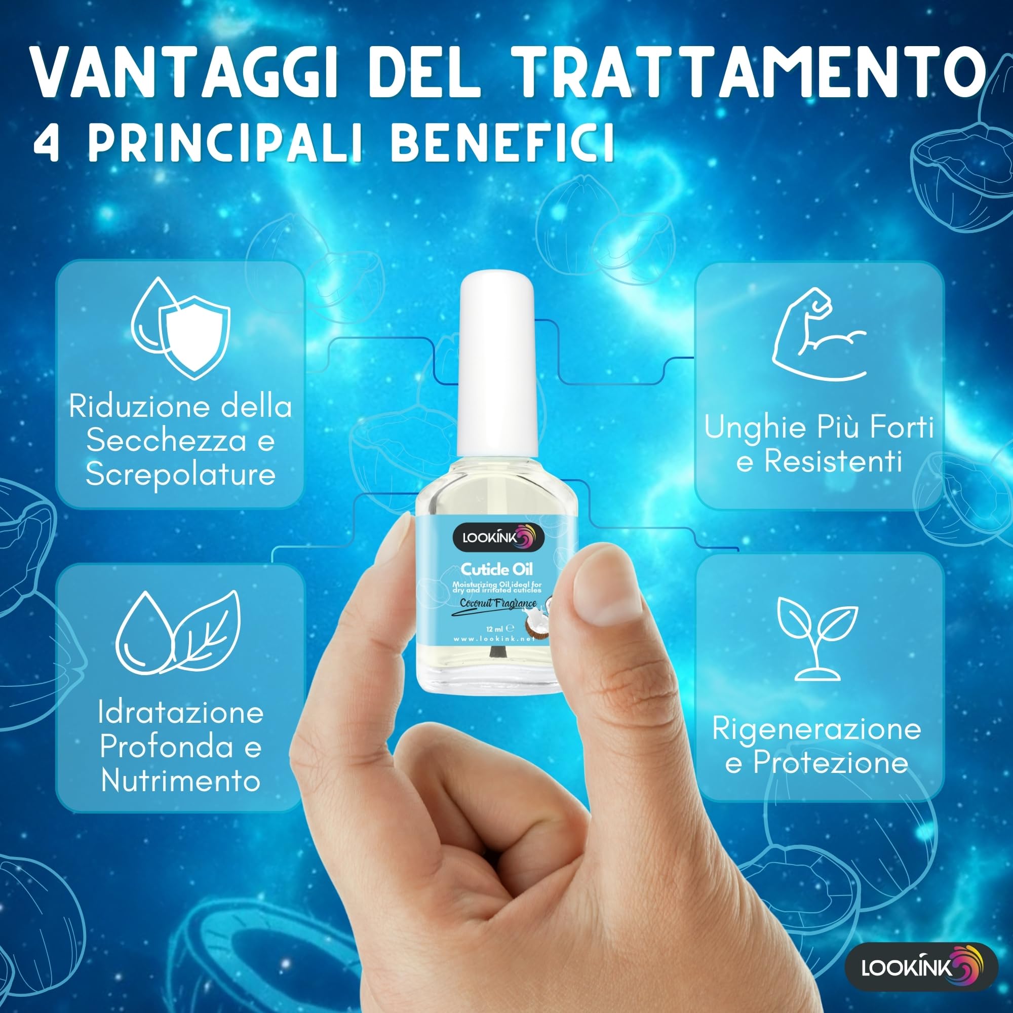 Olio Cuticole Unghie Professionale 12 ml, Fragranza Cocco, Idratante e Nutriente per Cuticole di Mani e Piedi