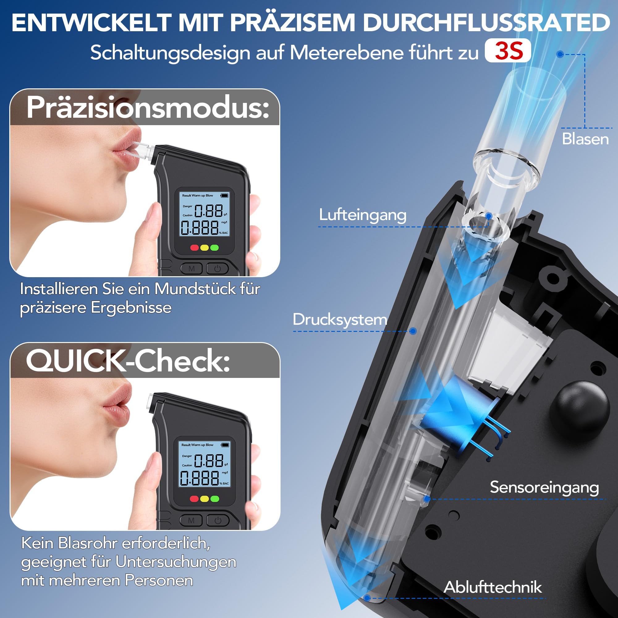 ROTTOGOON Alkoholtester mit Zwei Sensoren, Professioneller Promillemessgerät mit Digitaler LCD-Anzeige Tragbarer Alkoholmessgerät Enthält 20 Düsen für Den Persönlichen und Professionellen Gebrauc