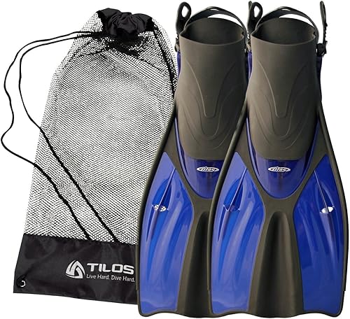 Tilos Getaway - Aletas grandes de esnórquel de tacón abierto, aptas para viajes, aletas ajustables para pies anchos