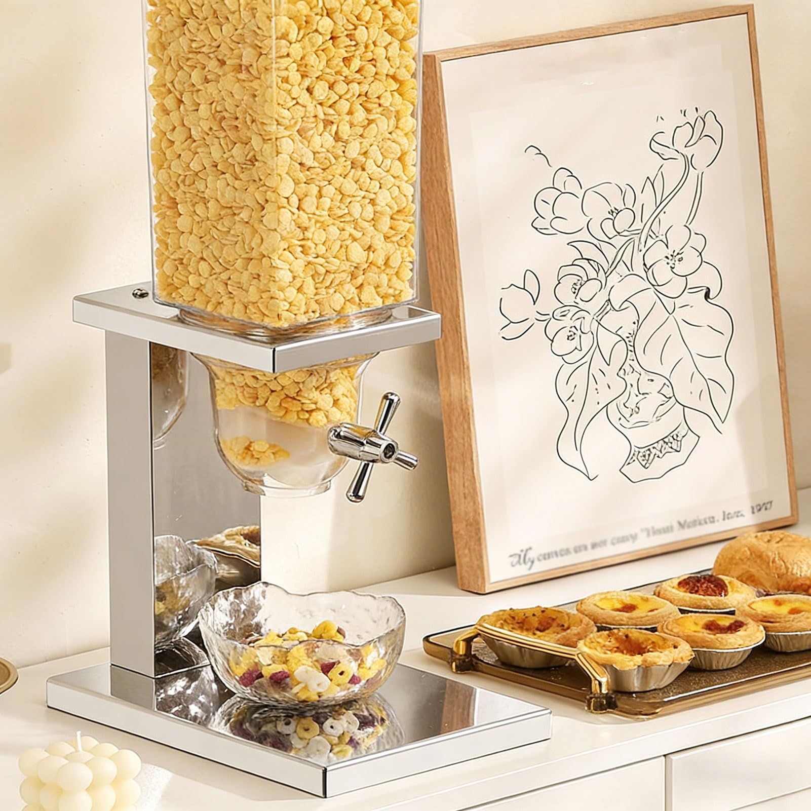 Dispenser per cereali, 5 l, contenitore in acciaio inox di grande capacità per conservare alimenti secchi, cereali, noci, snack, organizer da cucina