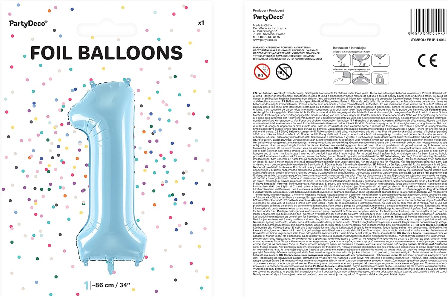 PartyDeco Aluminium Balloon Number 1" in Light Blue 86 cm - Image 4