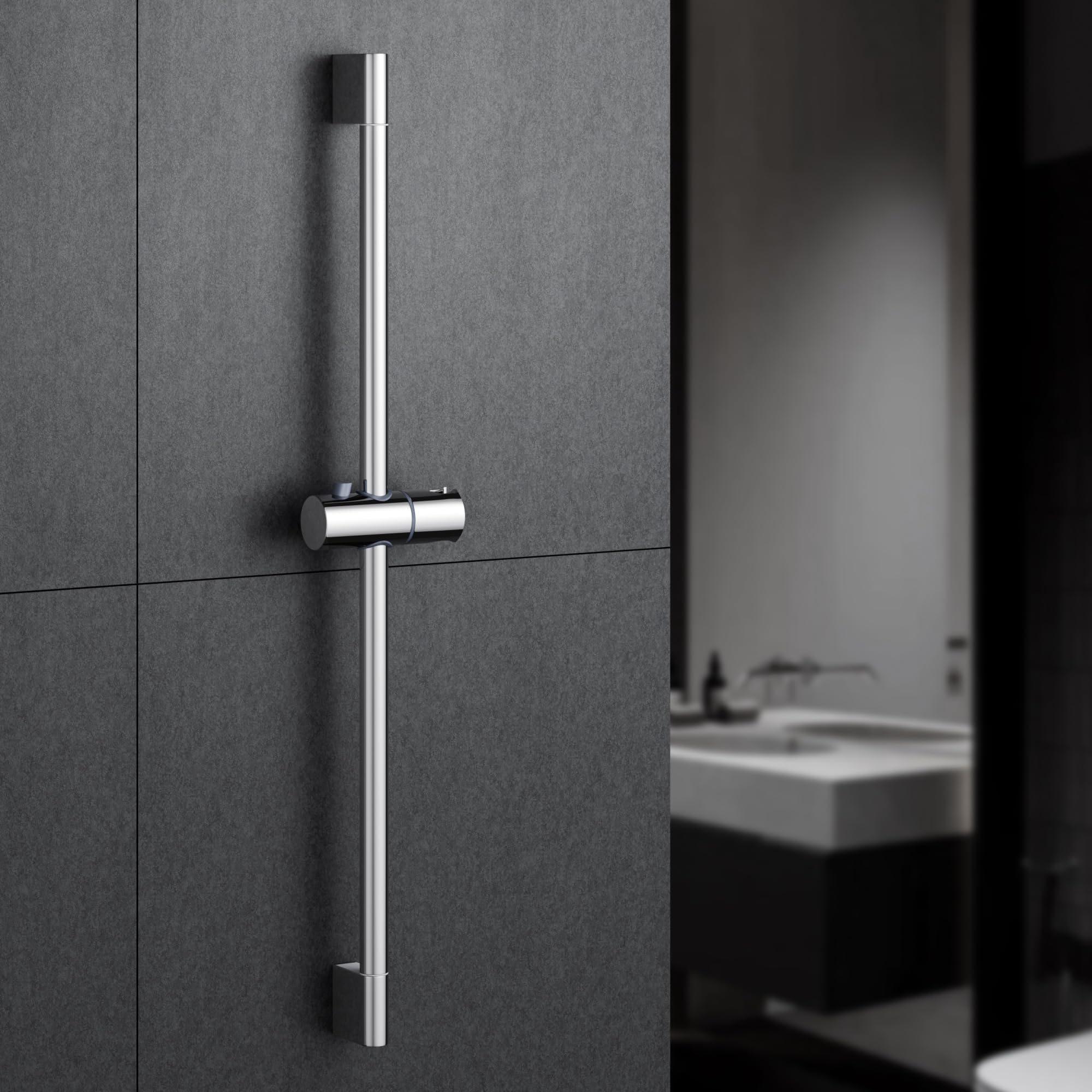 Morado 70Cm-B Shower Riser Rail 70Cm, Stainless Steel Shower Slider Bar With 360 Degree Adjustable Shower Head Holder,Chrome