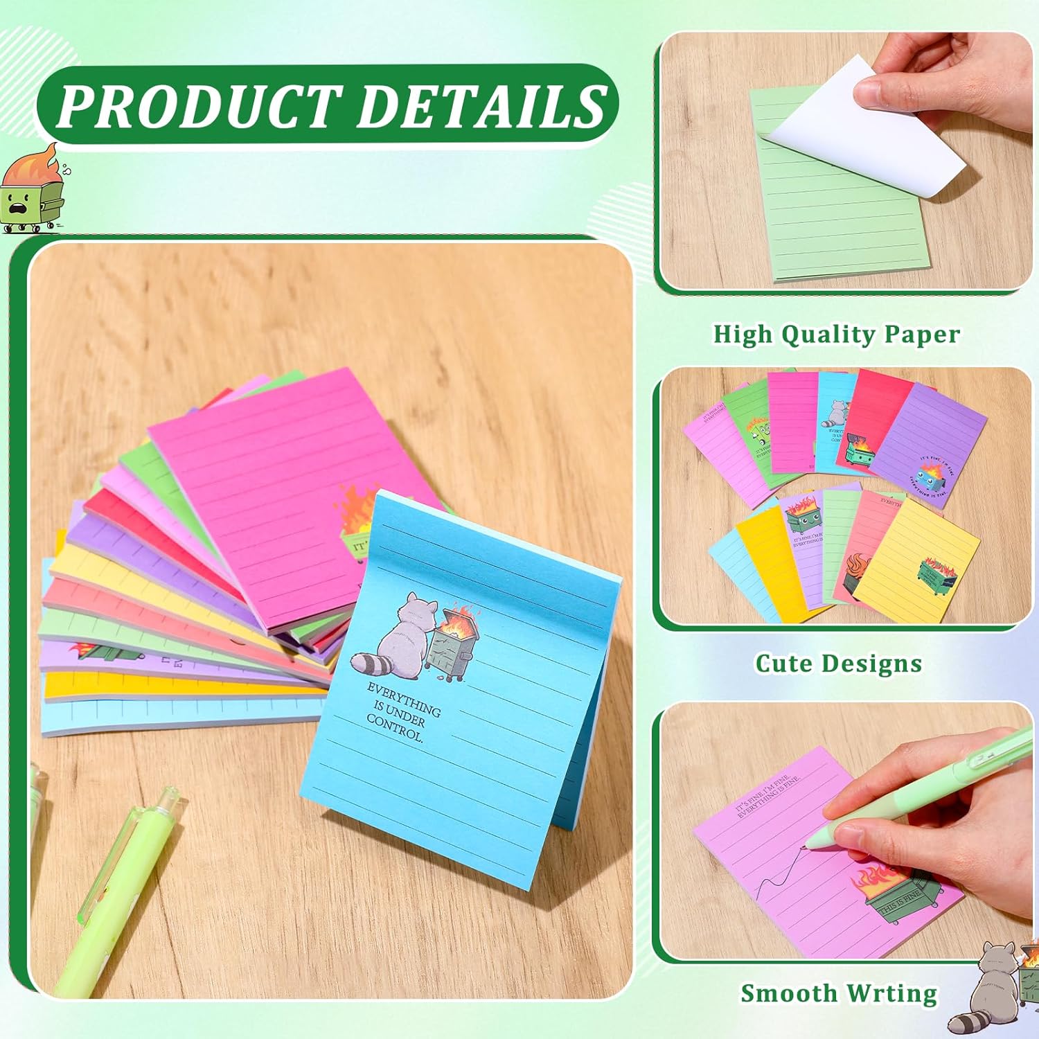12 Pcs Funny Sticky Notes for Work 4x3 Inches Sarcastic Self Adhesive Notepads Novelty Memo Note Pads for Office Coworker Gifts Employee Appreciation Supplies (Dumpster Fire,Bright Color) - Image 3