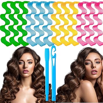 12 Pieces Heatless Hair Waves Curlers Spiral Curls Styling Kit No Heat Hair Curlers Waver Spiral Curlers Hair Rollers with 1 Piece Styling Hook for Most Hairstyles (30 cm)