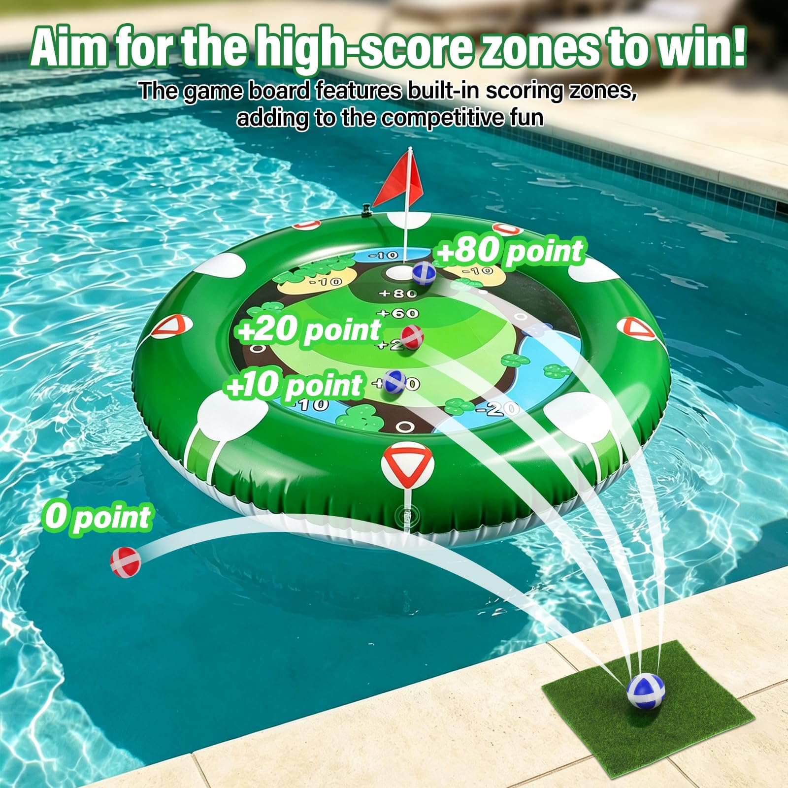Golf Pool Toy, Minigolf Set, Pool Spielzeug Sticky Ball Included, Durable Material, Easy Setup, Minigolf Garten mit Golfschläger 12 Bälle, Putting Matte, Poolspielzeuge für Kinder Erwachsene