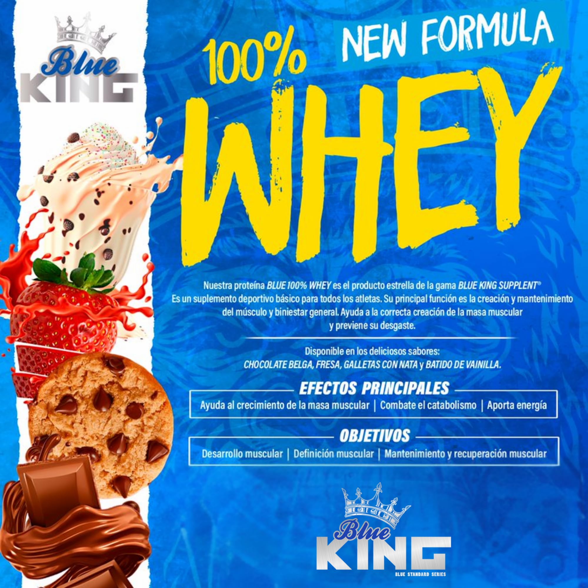 Whey Protein | Aumenta la Masa Muscular y Fuerza | Proteinas Whey | Evita el Catabolismo | Sabores Deliciosos | Contiene Creatina (1.8kg - Cookies)