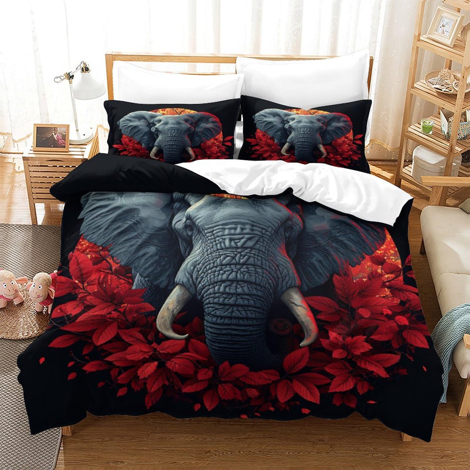 KKOLASXZE 3D Printed Elephant Duvet Cover Sets Bedding Set Quilt Covers Zipper Closure Comforter Cover ﻿ 3 Piece Duvet Cover Set for Teens And Adults Quilt Cover Set Single（140x200cm）
