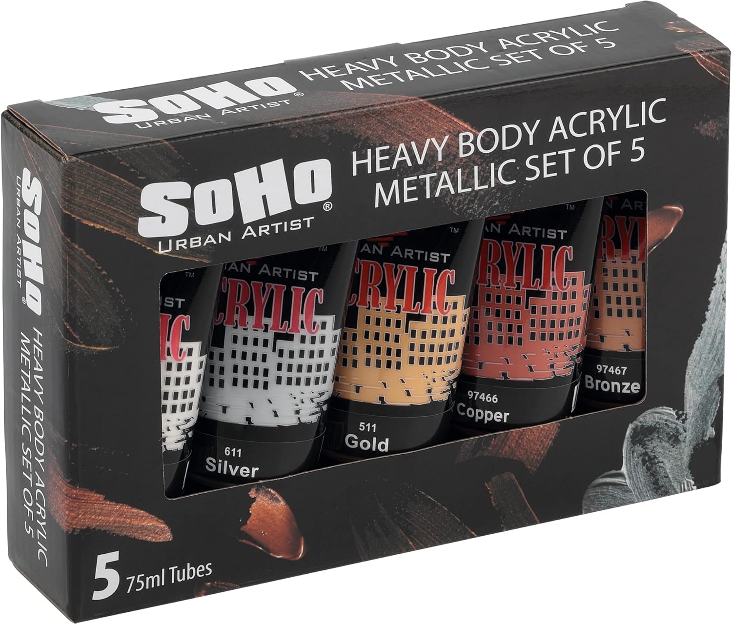 Soho Urban Artist Heavy Body Acrylic Paint - Set of 5-75mL - Metallic - Thick, Rich Color, Excellent Coverage, Professional Quality - Artists Acrylic Paint