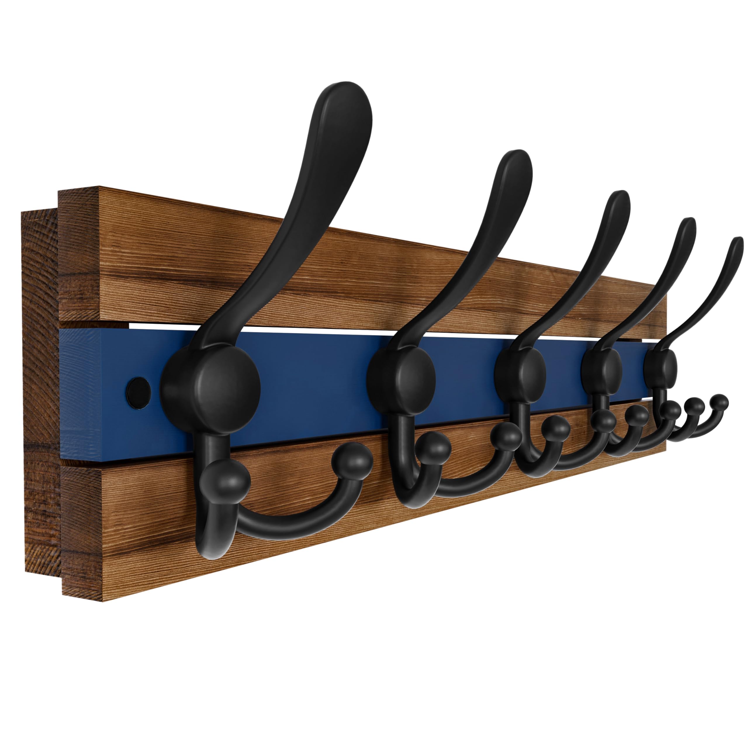 SKOLOO Rustic Wall Mounted Coat Rack - 16-7/8" Long Coat Hooks for Wall with 5 Triple Hooks for Hanging Coats, Hats or Tools, Western National Parks Collection, Wood Brown & Blue