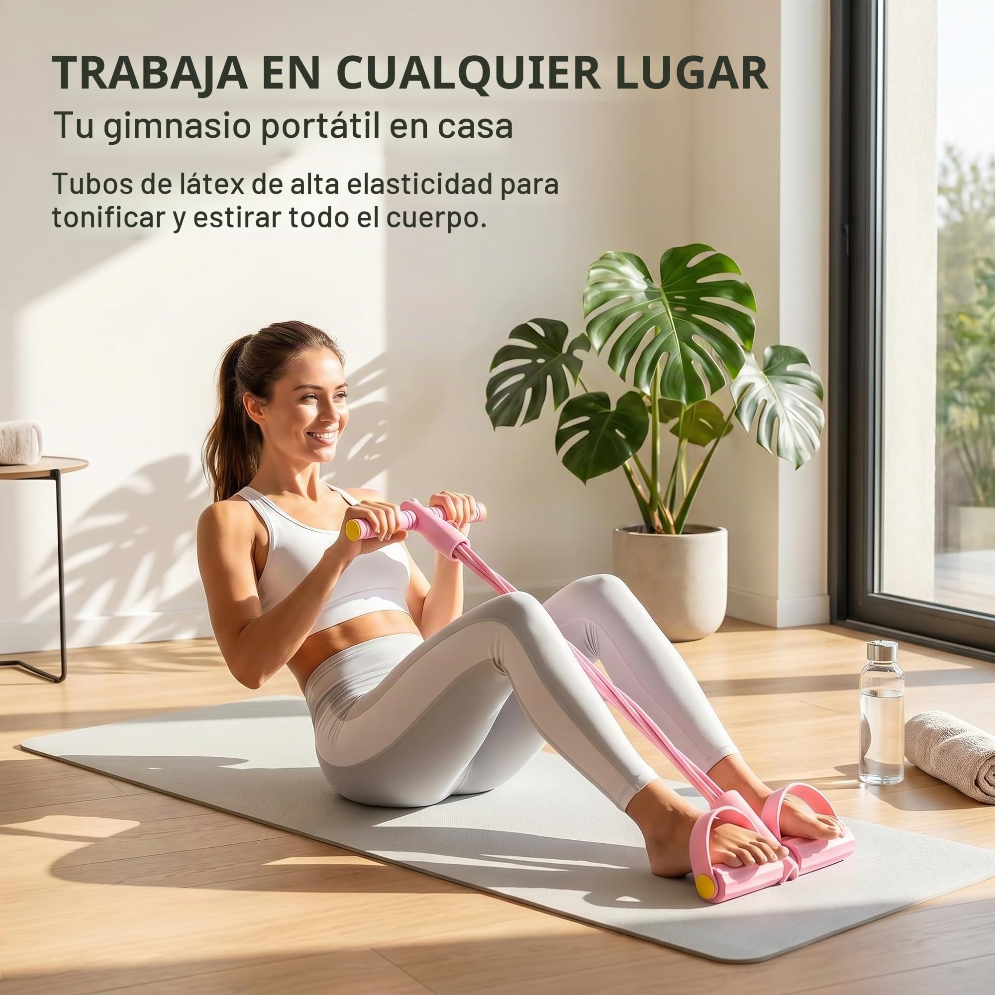 Banda de resistencia para pilates, bandas de resistencia de fitness con pedal de extracción de tobillo, cuerda elástica rosa para ejercicio, 6 tubos