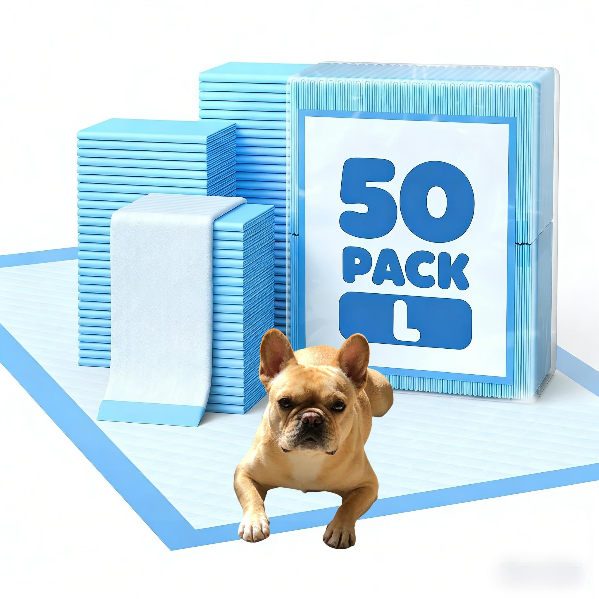 50 Stück Welpen Unterlagen, 60 × 60 cm PIPI Matten für Hunde, Wickelunterlage Einweg Auslaufsicheres, Pinkelmatte Training Auslaufsicheres 5-Lagiges Design mit Schnell Trocknender Oberfläche