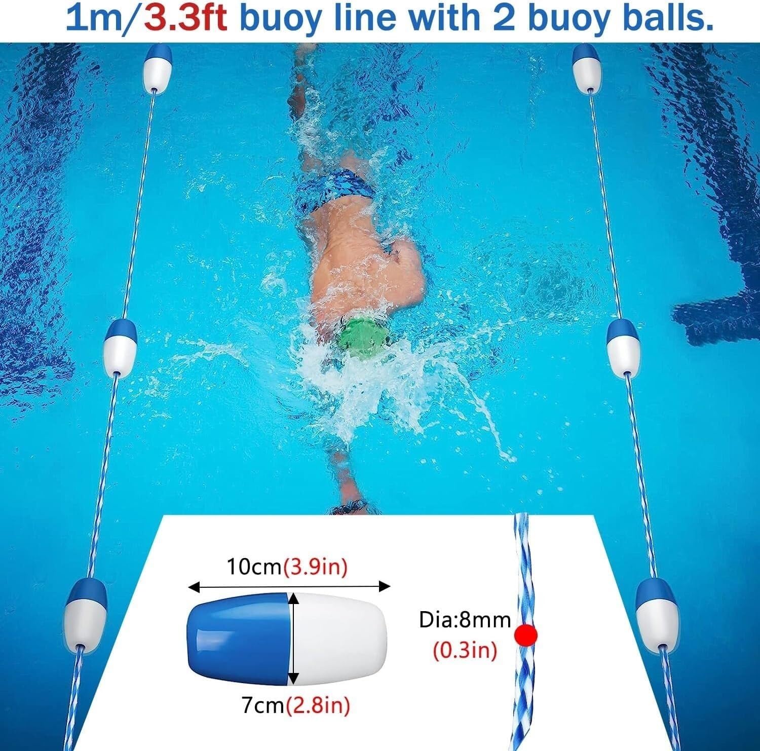 Kit galleggiante professionale per piscina, corda di sicurezza da 4,9-24,4 m, per allenamento e cetiti, perfetto per piscine domestiche e commerciali, facile da installare