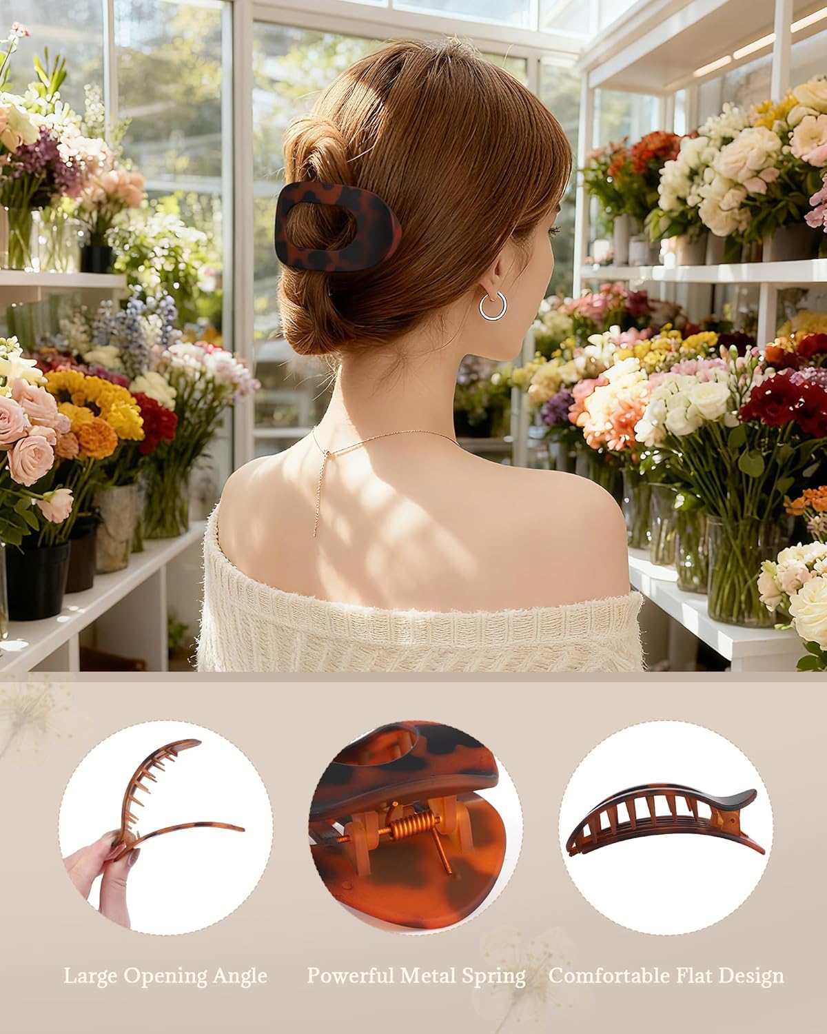 AWAYTR Flat Hair Clips For Women Lay Flat Claw Clip for Hair 6Pcs Large Hair Claw Clips for Driving Yoga (Leopard Series) - Image 4