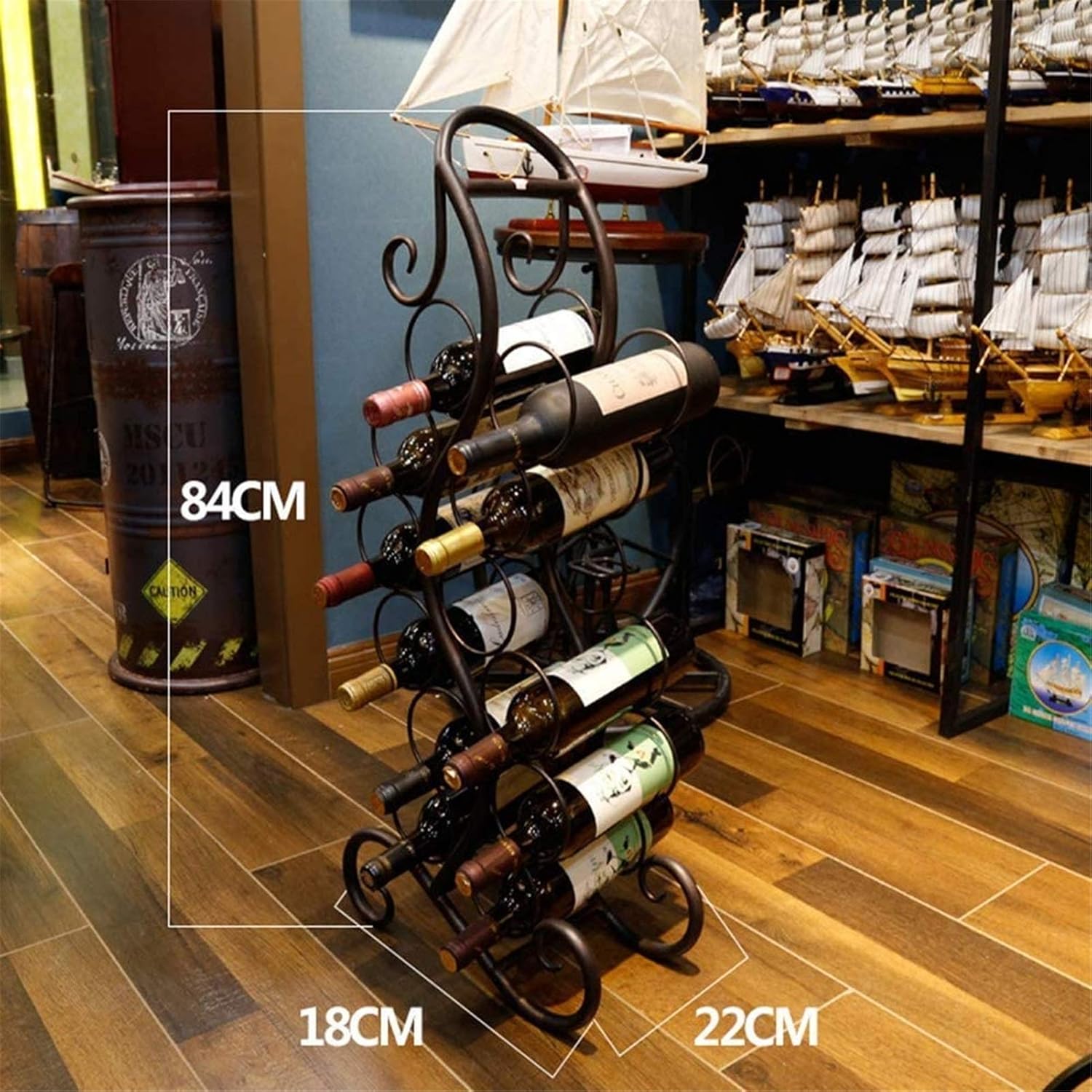 s Free-Standing 12 Bottles Floor Metal Holder Stands for Bar Wine Cellar Basement Cabinet Pantry Kitchen Black