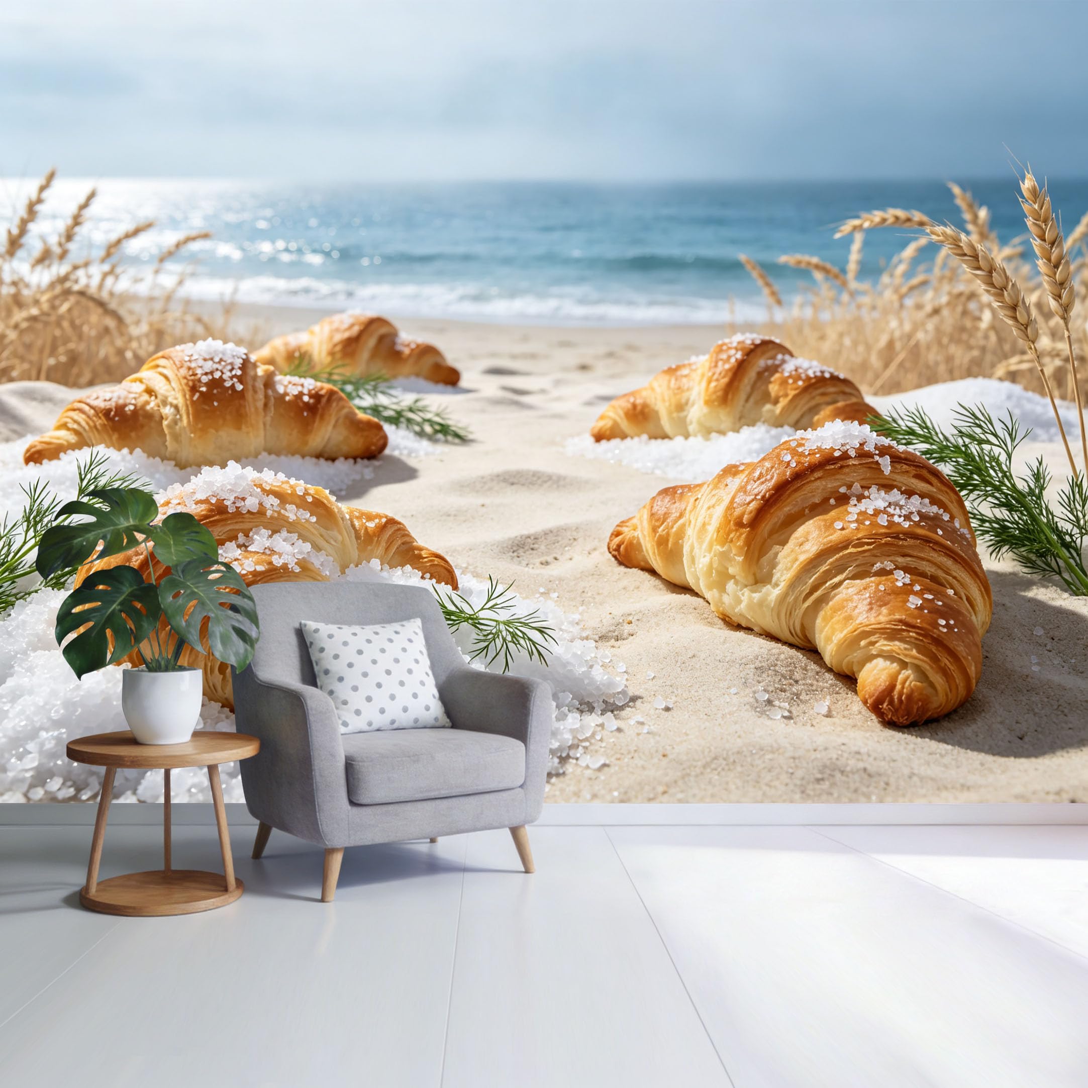 Custom Size Wall Mural Coastal Beach Croissant Scene Ocean Shore Sand Wheat Minimalist SelfAdhesive Wall Fabric Removable Wallpaper for Home Office Decor