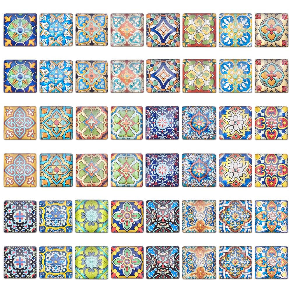 Cabochons mosaïque carrés 25mm en verre floral PandaHall pour création bijoux x48