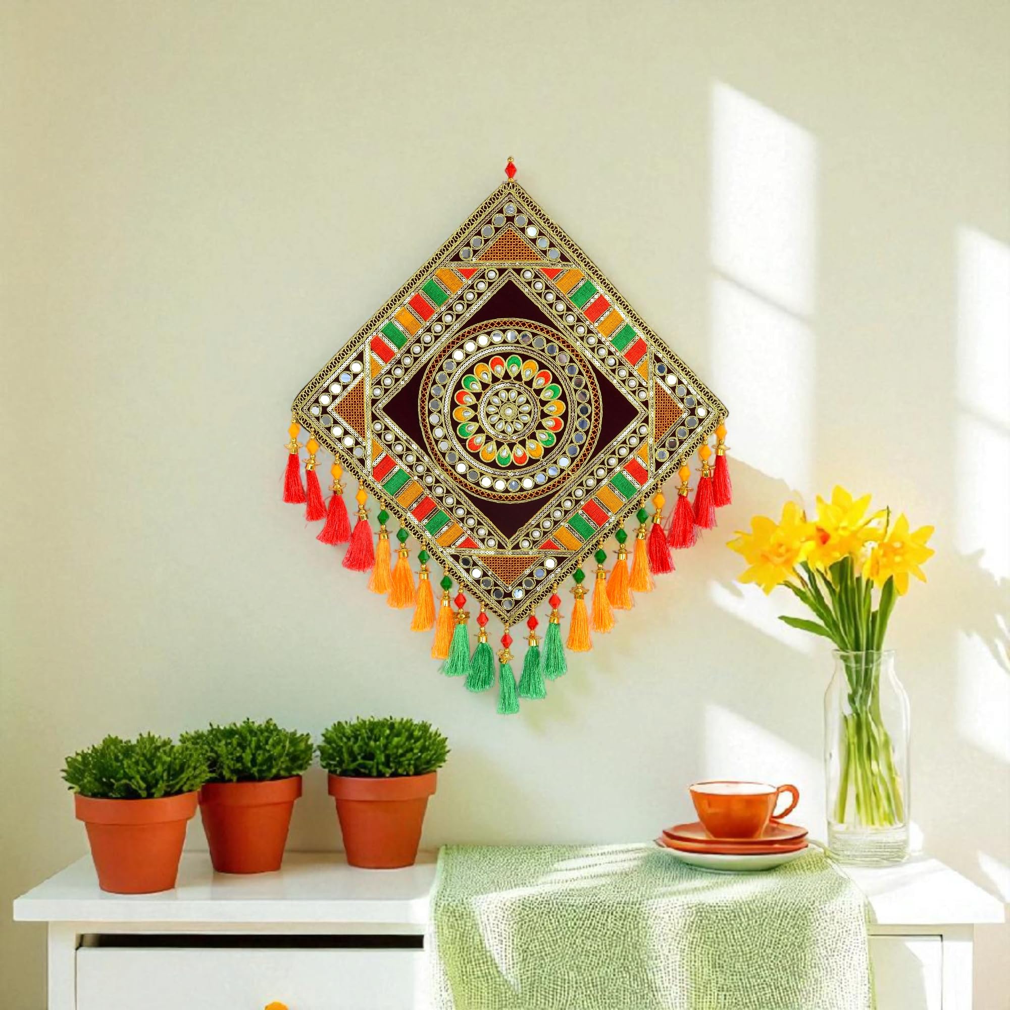 DK trades Velvet Traditional Floral Design Diwali Decoration Wall Decor Handicraft Wall Hanging - 1 Piece, Multicolour