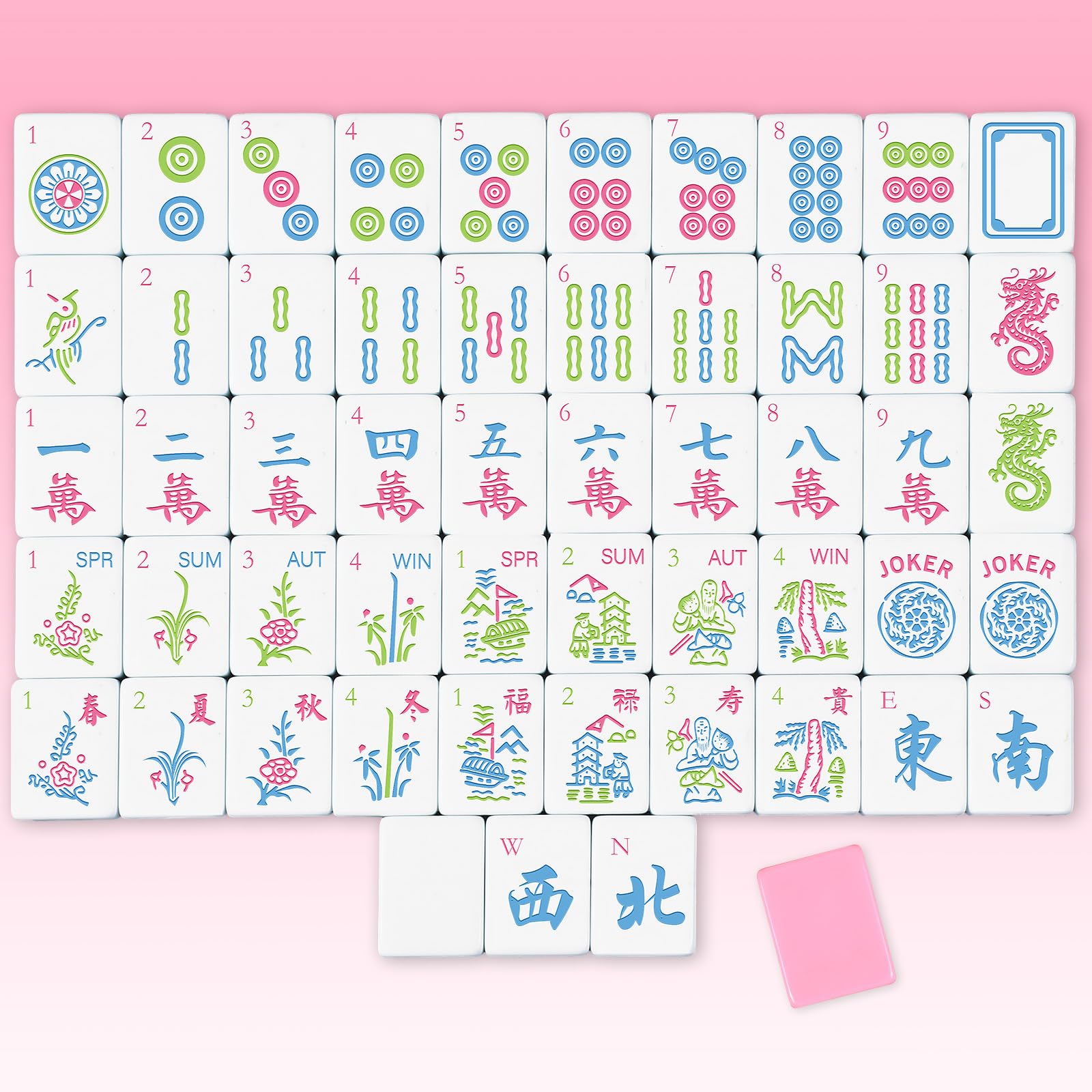 Set di 166 mattonelle americane Mahjong da 4,1 cm, set di blocchi di gioco Mahjong rosa per gli amanti di Mah Jong