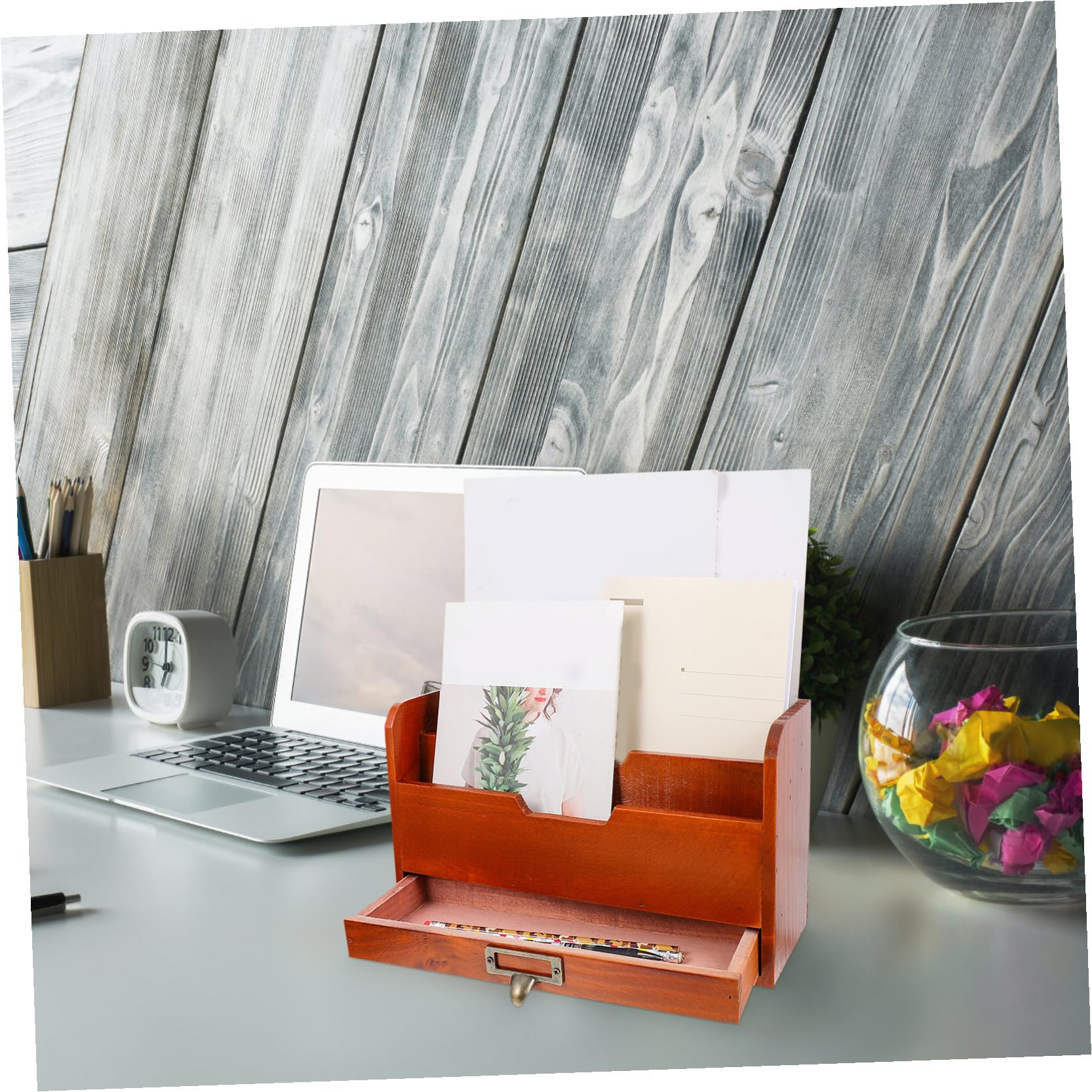 POPETPOP Boîte à Tiroirs en Bois Marron pour Bureau, Organisateur de Rangement Simple et Empilable, Structure Tiroir Robuste pour Papeterie et Petits Objets