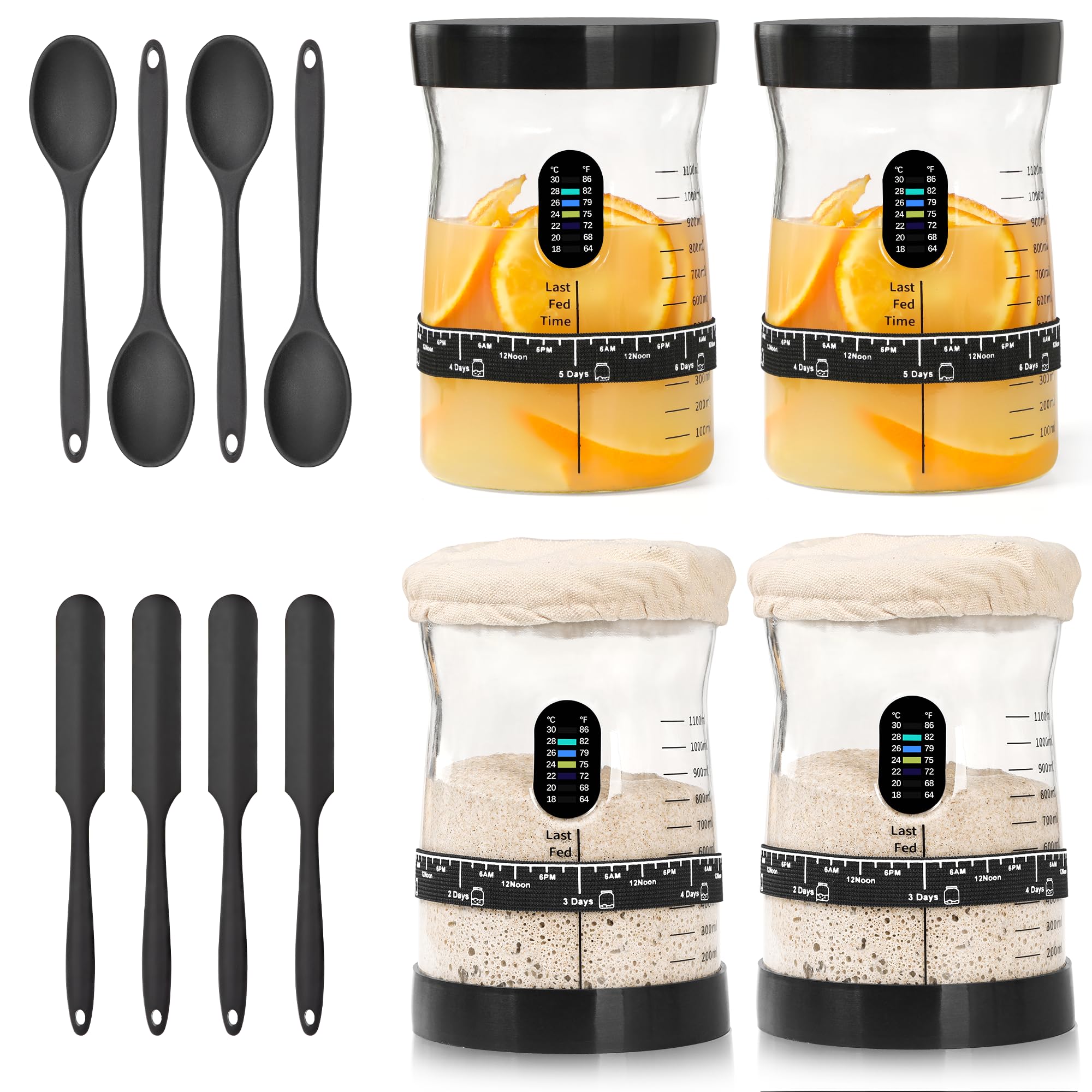 Sauerteig-Starter-Set, 1,5 l, breite Bohrung und großes Fassungsvermögen, Sauerteig-Starterglas, perfektes Sauerteig-Brot-Backzubehör, Backgeschenke (4 Gläser)