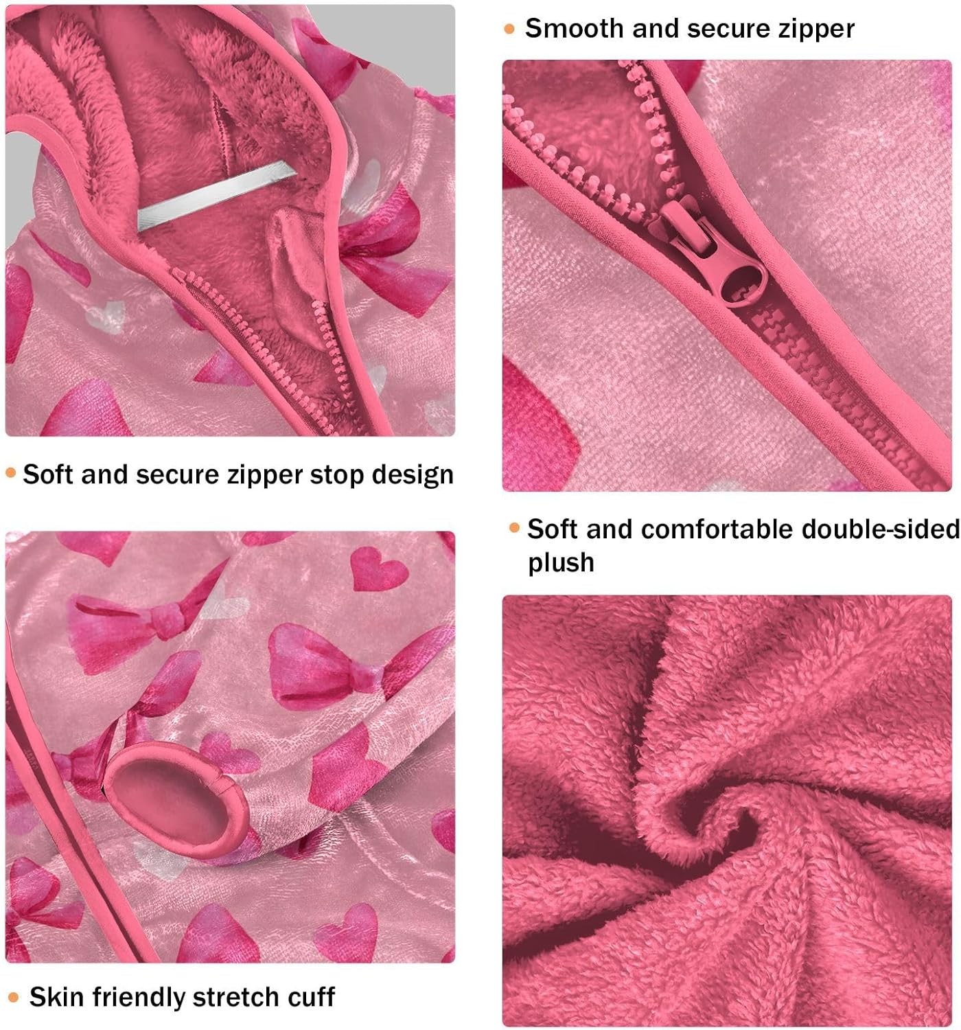 Girls Hoodie Outfit Pink Bows Love Pattern Zipper Sweatshirt Coat Fleece Jacket for Kids 3-10T