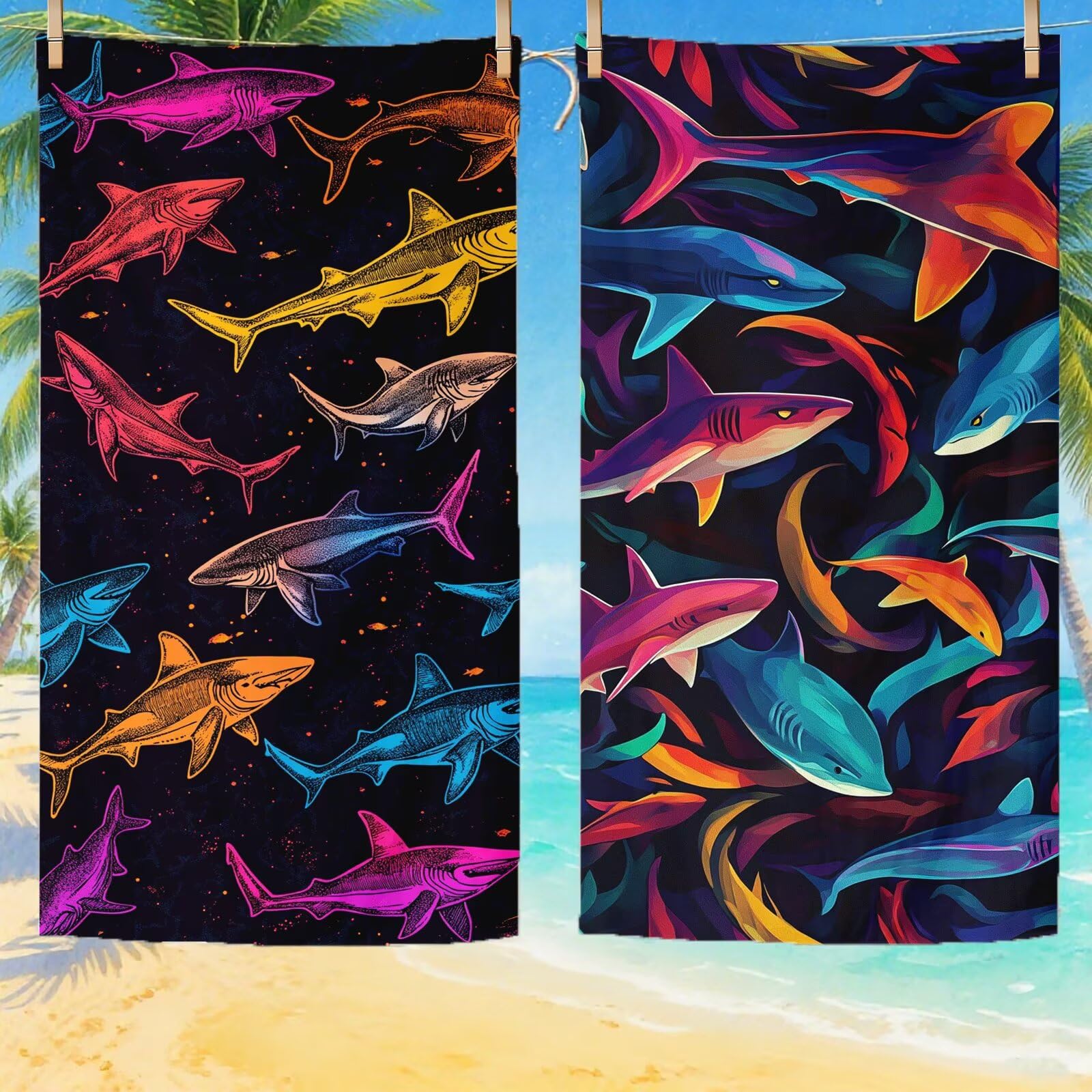 Telo Mare Microfibra, Telo Mare Grande 200x100 cm Set da 2, Antisabbia Asciugatura Rapida Assorbente Salvietta da Spiaggia Asciugamano per Palestra Piscina Viaggi Picnic, Regali Donna Pescare Q-628