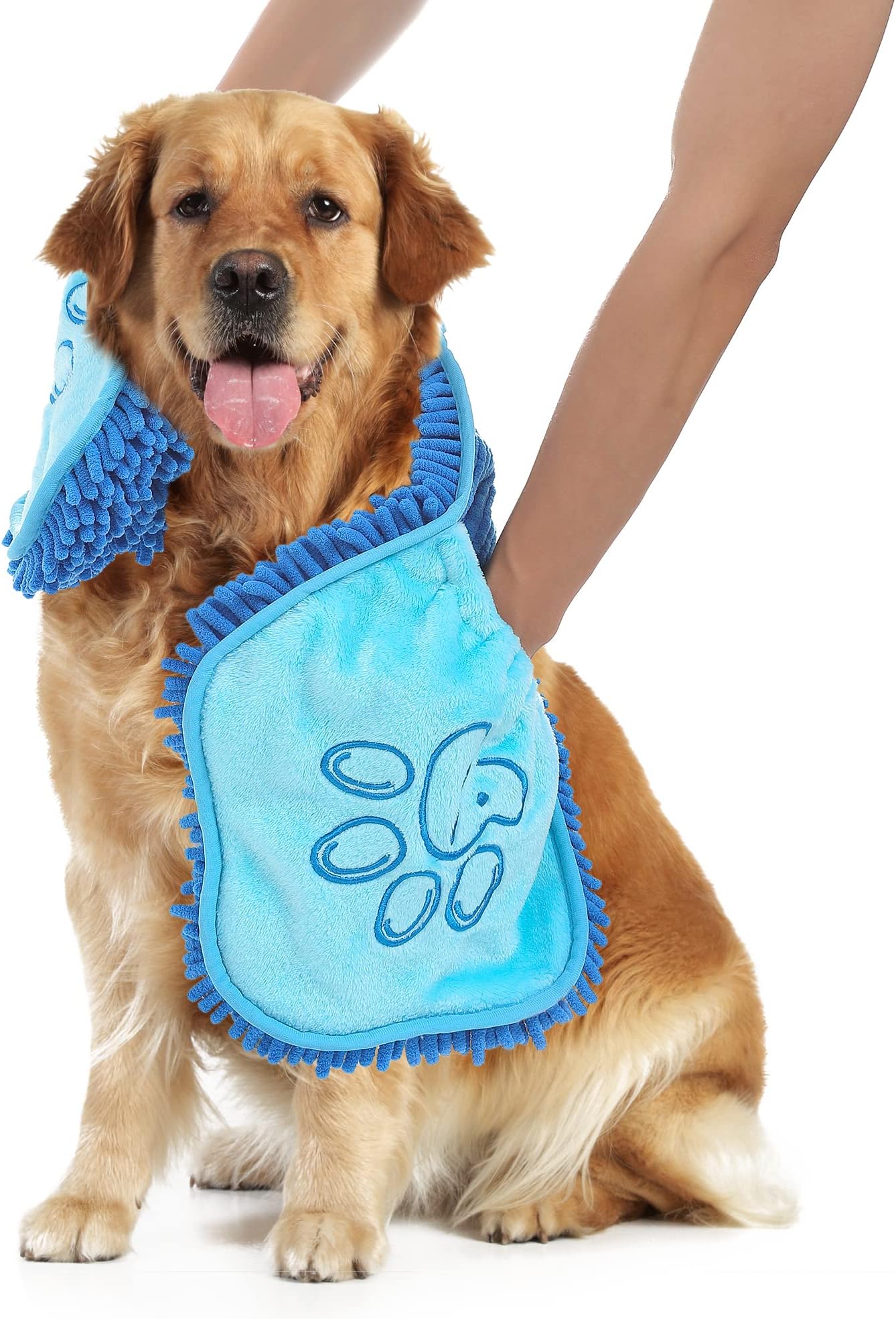 OmpaaChenille Dog Drying Towel, Dirty Dogs Shammy Towels Quick Absorber Microfiber Dog Bath Towels for Large Pet Cats Puppy Kitten Paws, Machine Washable, Blue