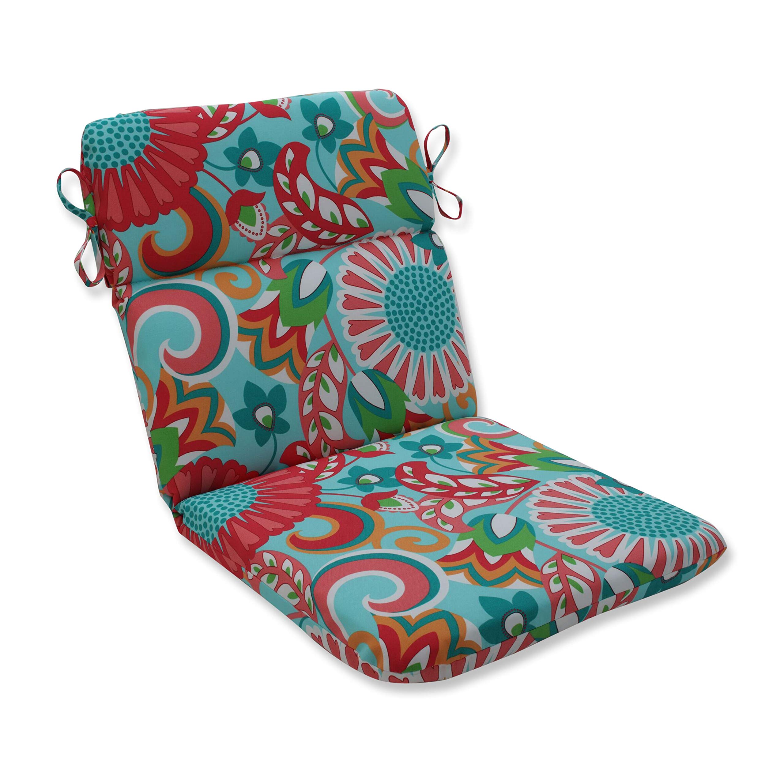 Photo 1 of *** USED *** Pillow Perfect Outdoor/Indoor Sophia Turquoise/Coral Round Corner Chair Cushion, 1 Count (Pack of 1), Green