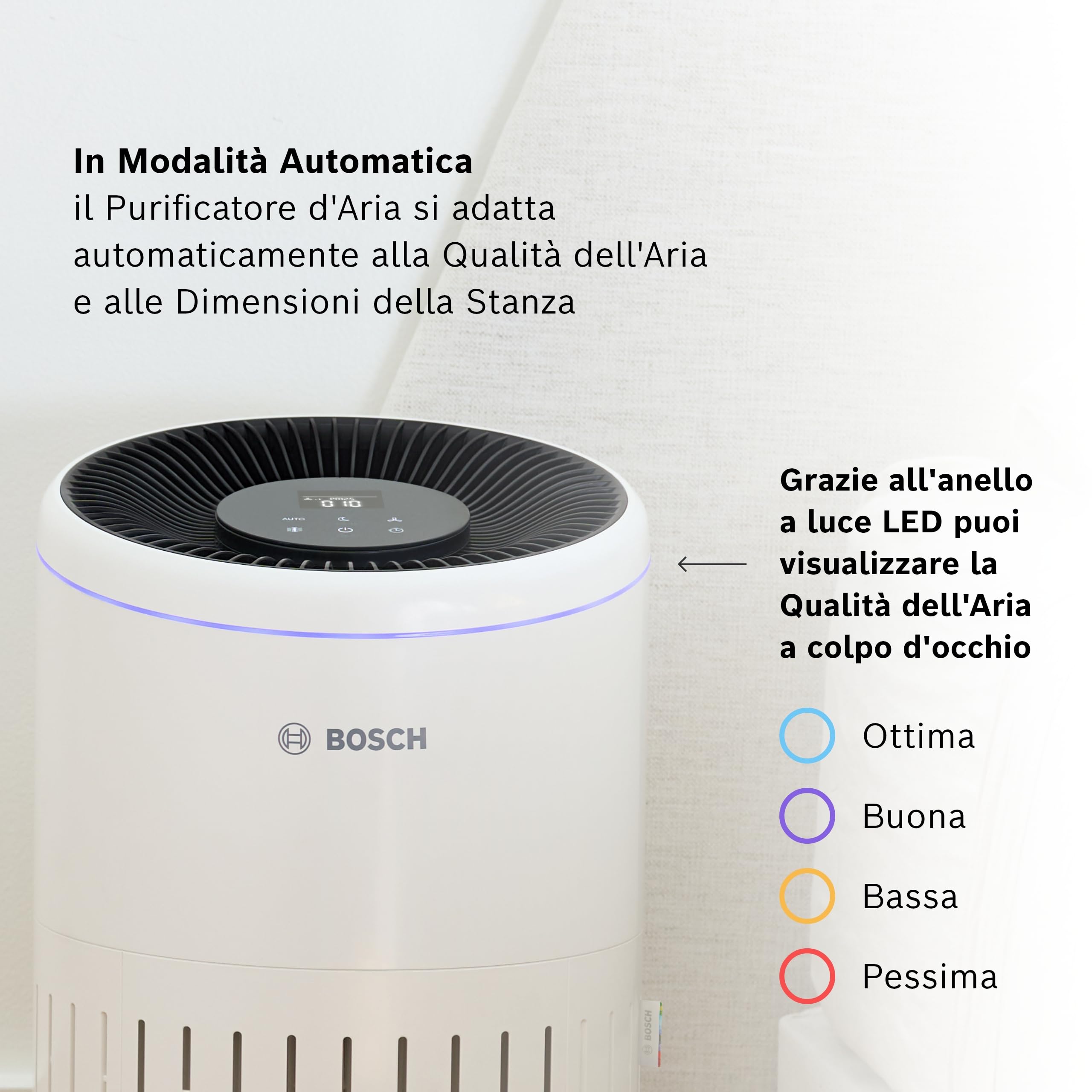 Bosch Air 4000 Purificatore d’Aria - Rimuove gli inquinanti, include filtro aria e modalità sleep (< 25 dB(A)) - per superfici fino a 62,5 m² - con modalità automatica - CADR: 300 m³/h