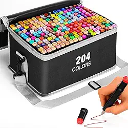 Canetinhas Marcadoras Touch para Desenho Profissional – Conjunto com 204 Cores, Pontas Duplas Codificadas, Cores Vibrantes, Ideal para Colorir, Artesanato e Desenhos Detalhados